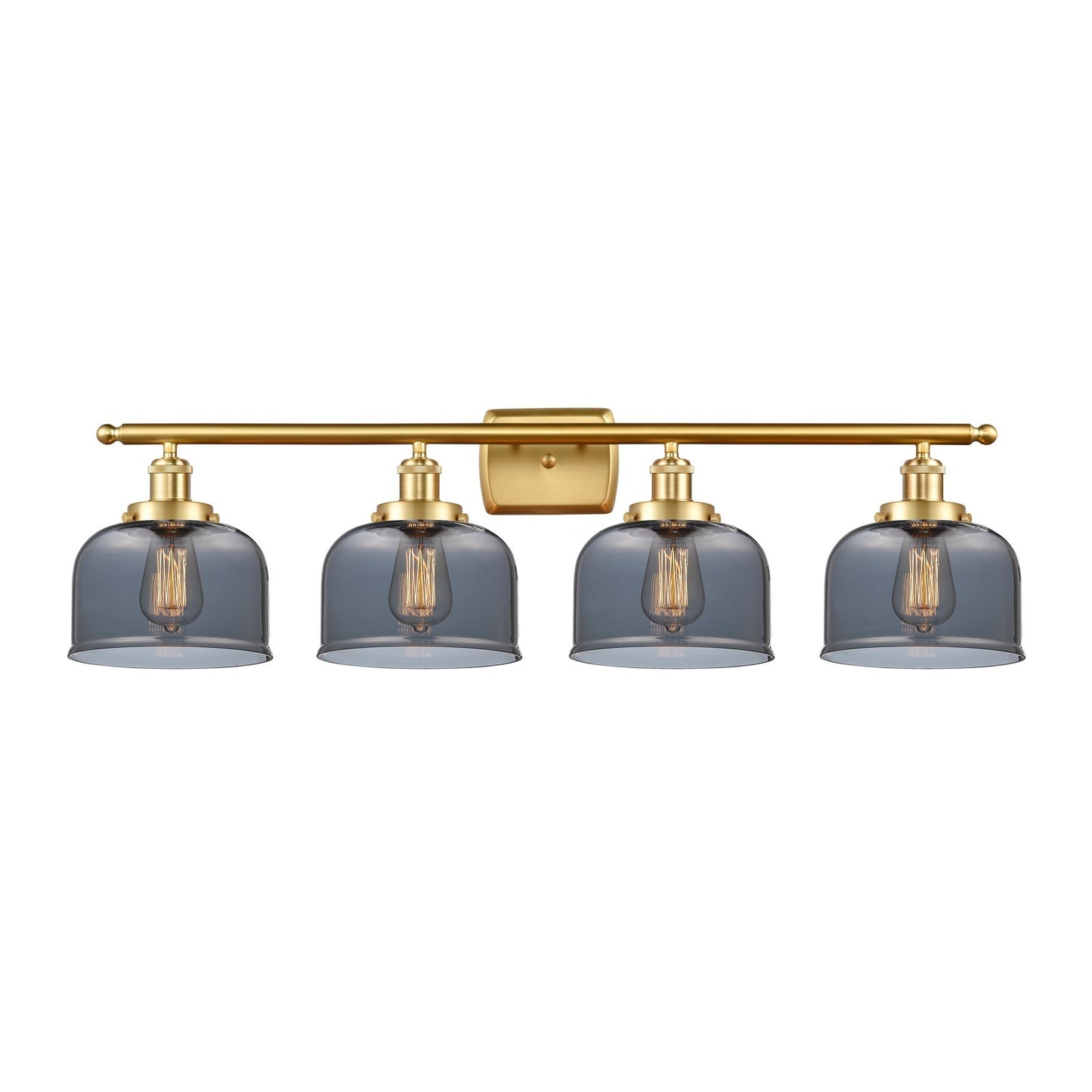 Innovations Bell 38in 4-Light Bath Vanity Light | Industrial Satin Gold Steel and Light Smoke Glass | Bathroom Vanity | 38 x 11 in | Model 916-4W-SG-G73