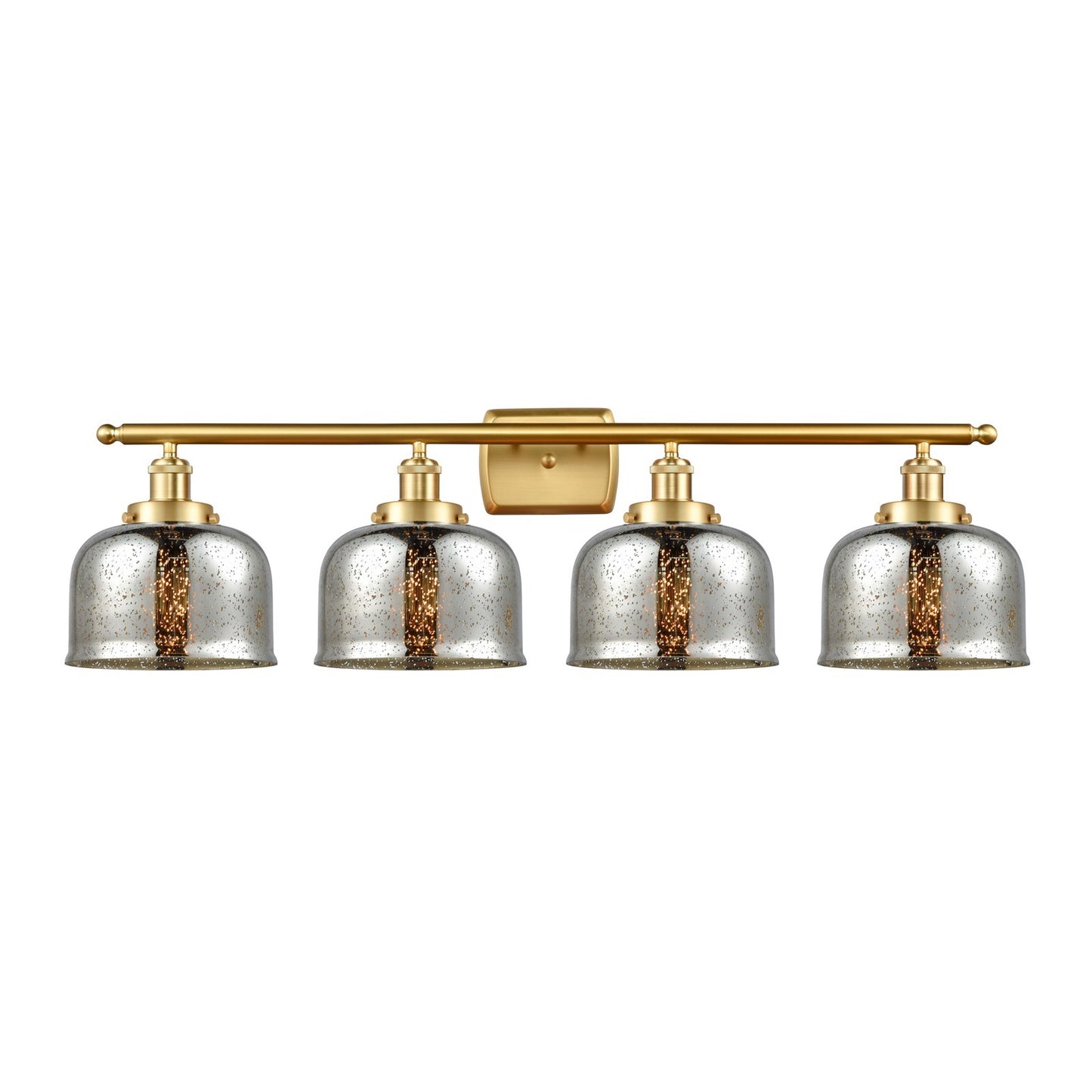 Innovations Bell 38in 4-Light Bath Vanity Light | Industrial Satin Gold Steel and Silver Plated Mercury Glass | Bathroom Vanity | Model 916-4W-SG-G78