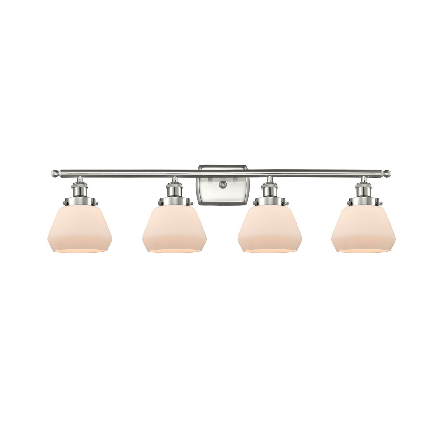 Innovations Fulton 37in 4-Light Bath Vanity Light | Modern Contempo Brushed Satin Nickel and Matte White Frosted Glass | Bathroom | Model 916-4W-SN-G171