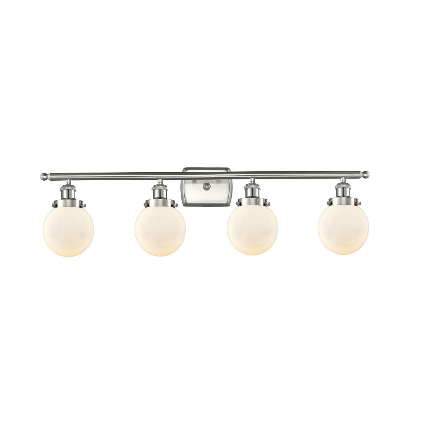 Innovations Beacon 36in 4-Light Bath Vanity | Modern Transitional Brushed Satin Nickel and Matte White Glass | Bathroom Vanity | Model 916-4W-SN-G201-6