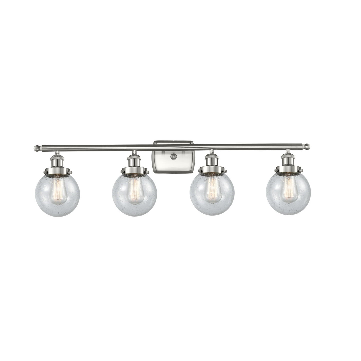 Innovations Beacon 36in 4-Light Bath Vanity | Modern Transitional Brushed Satin Nickel and Seedy Glass | Bathroom Vanity | Model 916-4W-SN-G204-6