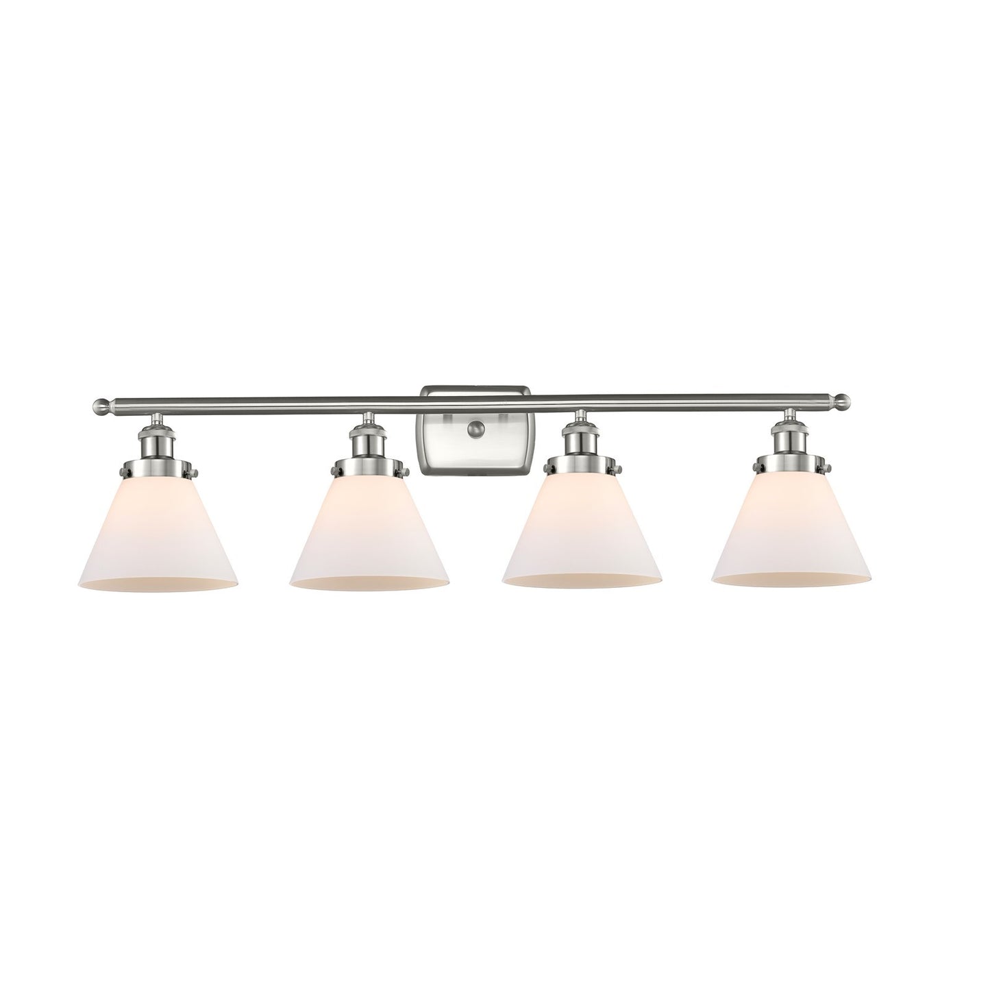 Innovations Cone 38in 4-Light Bath Vanity Light | Industrial Brushed Satin Nickel and Matte White Frosted Glass | Bathroom | Model 916-4W-SN-G41-LED