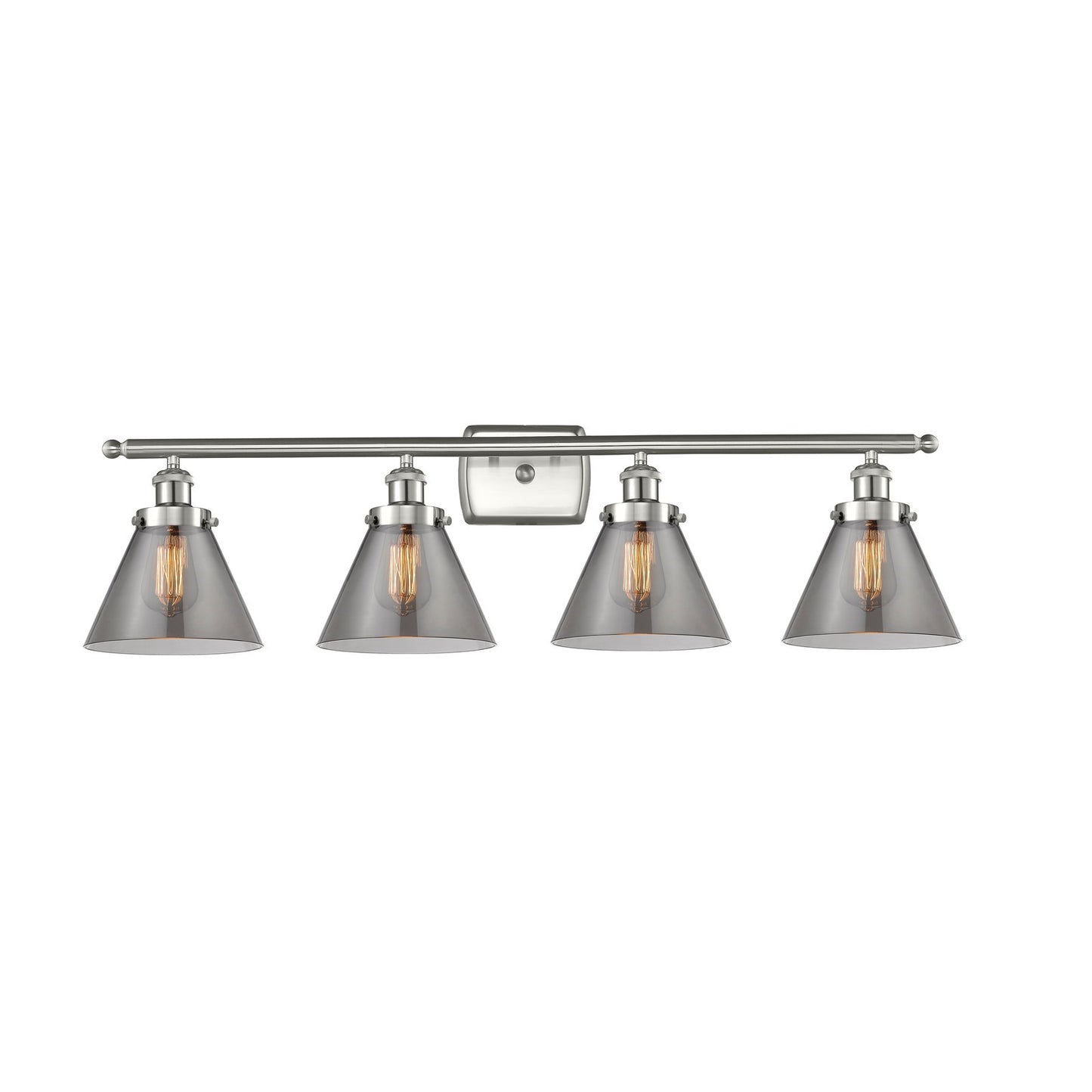 Innovations Cone 38in 4-Light Bath Vanity Light | Industrial Brushed Satin Nickel and Light Smoke Glass | Bathroom Vanity | Model 916-4W-SN-G43-LED