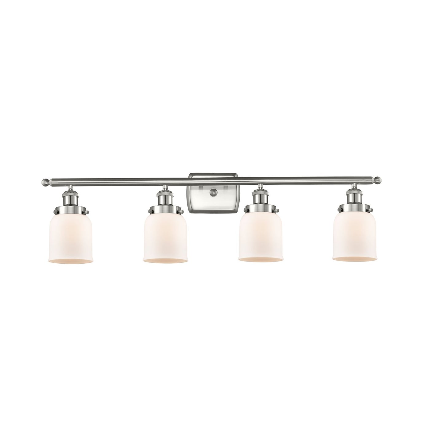 Innovations Bell 36in 4-Light Bath Vanity Light | Industrial Brushed Satin Nickel and Matte White Frosted Glass | Bathroom | Model 916-4W-SN-G51-LED