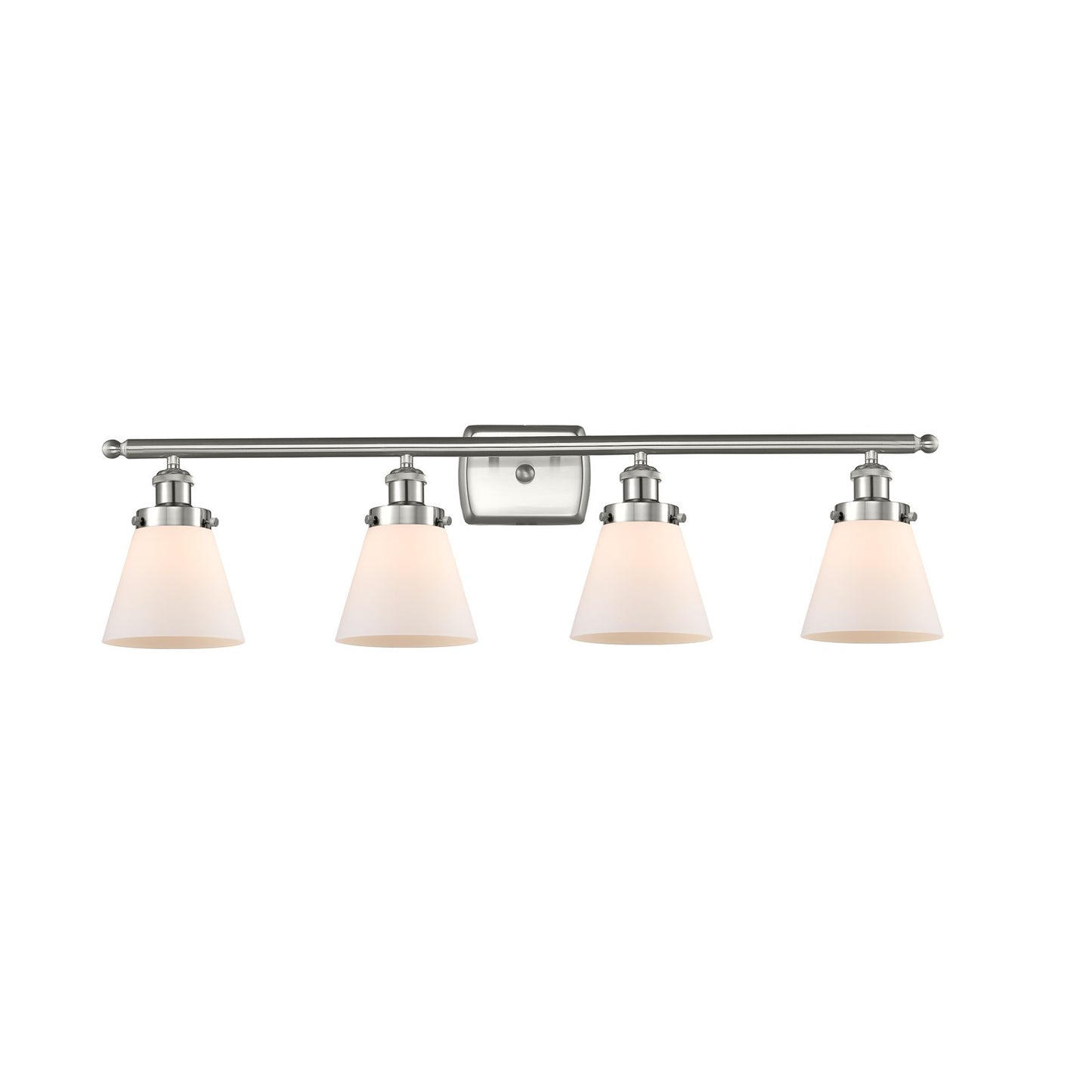 Innovations Cone 36in 4-Light LED Bath Vanity Light | Industrial Brushed Satin Nickel and Matte White Frosted Glass | Bathroom | Model 916-4W-SN-G61-LED