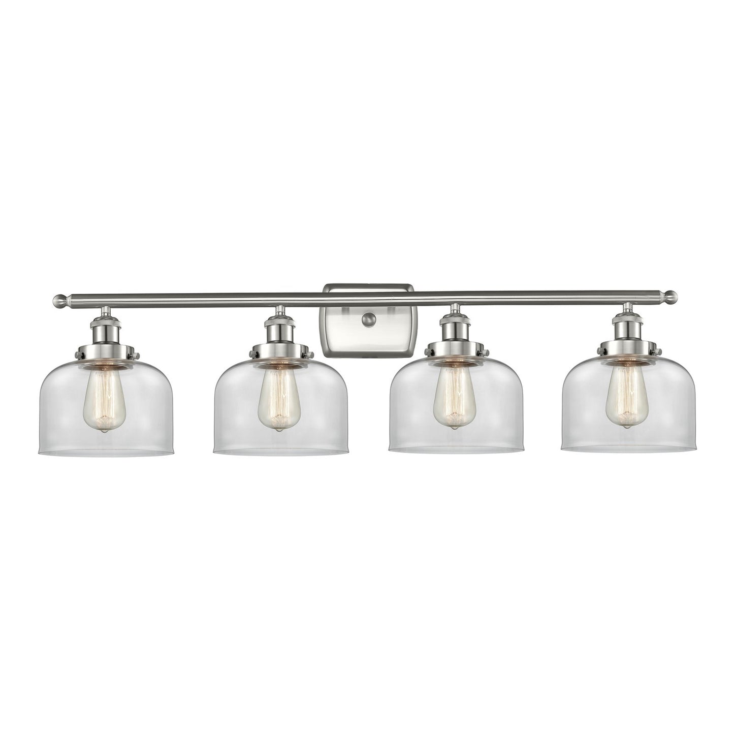 Innovations Bell 38in 4-Light Bath Vanity Light | Industrial Brushed Satin Nickel and Clear Glass | Bathroom Vanity | 38 x 10 x 11 in | Model 916-4W-SN-G72