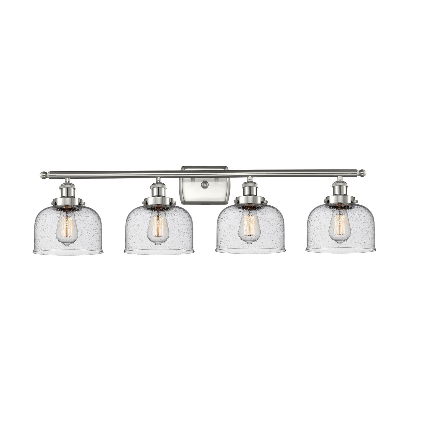 Innovations Bell 38in 4-Light Bath Vanity Light | Industrial Brushed Satin Nickel Steel and Seedy Glass | Bathroom Vanity | Model 916-4W-SN-G74-LED