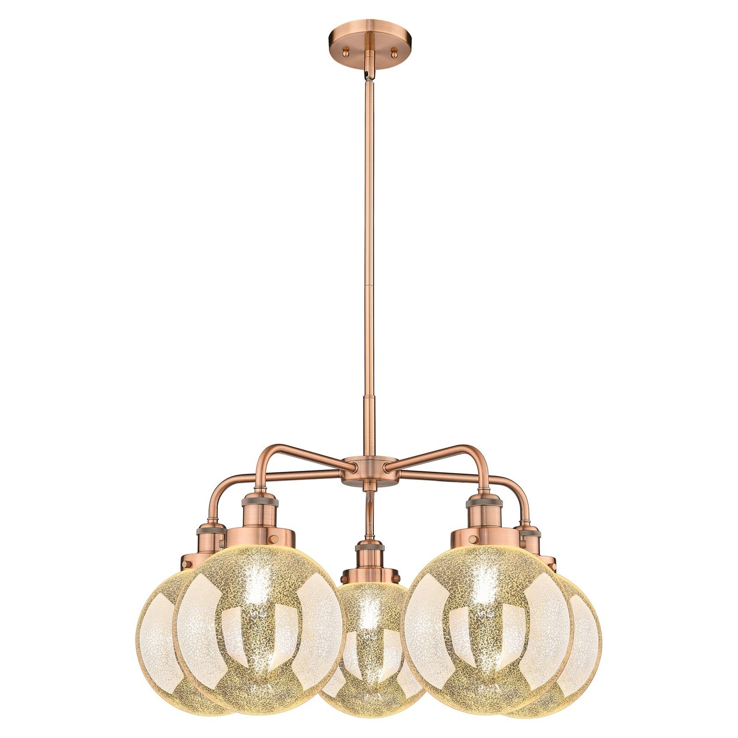 Innovations Beacon 26.5in 5-Light Chandelier | Industrial Antique Copper and Mercury Glass | Damp Rated Kitchen & Dining Room | Model 916-5CR-AC-G208-8