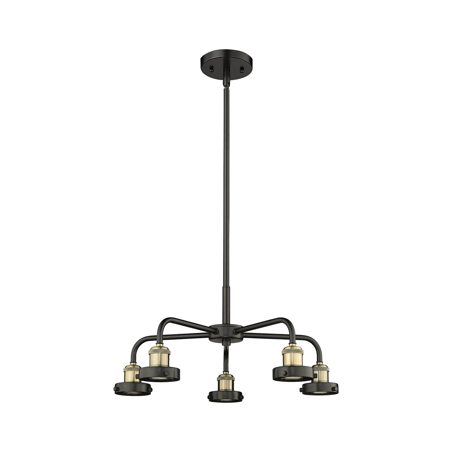 Innovations Ballston Urban 21.38in 5-Light Chandelier | Industrial Farmhouse Black Antique Brass Steel | Dining Room & Kitchen Island | Model 916-5CR-BAB