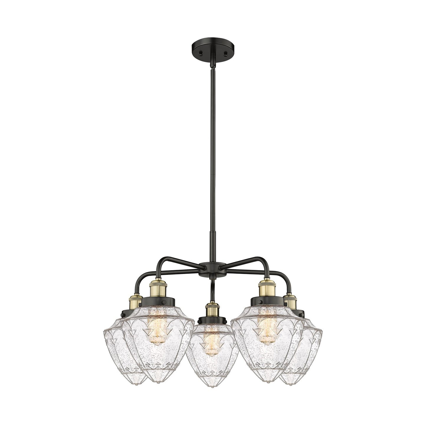 Innovations Bullet 25.5in 5-Light Chandelier | Industrial Black Antique Brass and Seedy Glass | Dining Room & Kitchen Island | Model 916-5CR-BAB-G664-7