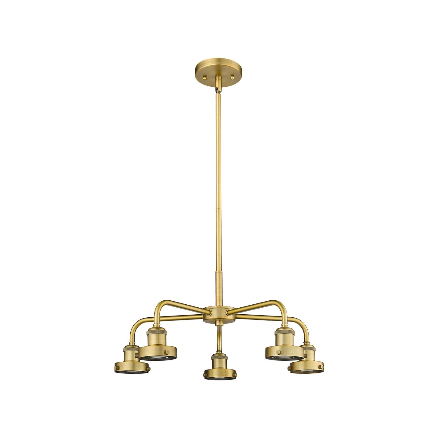 Innovations Ballston Urban 21in 5-Light Chandelier | Industrial Farmhouse Brushed Brass Steel and Cast Brass | Dining Room & Kitchen | Model 916-5CR-BB