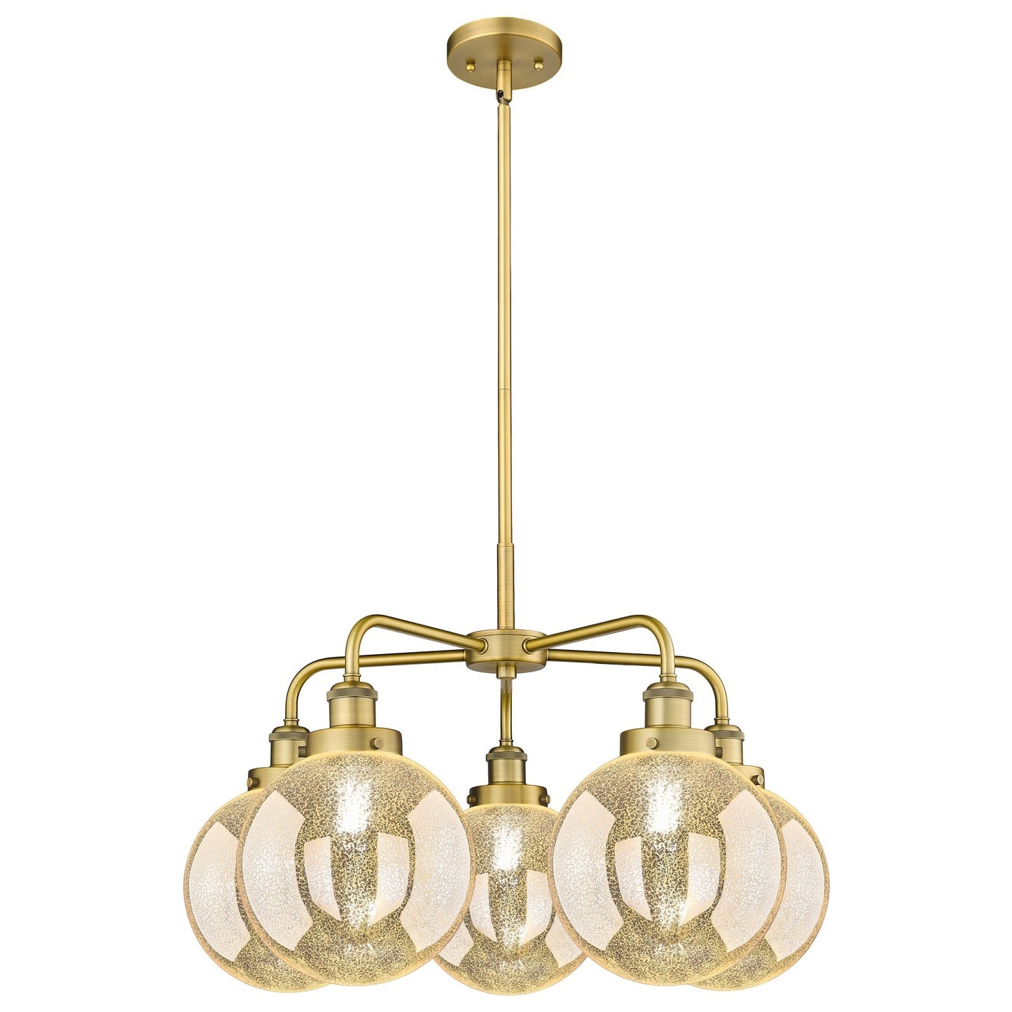 Innovations Beacon 26.5in 5-Light Chandelier | Industrial Art Nouveau Brushed Brass and Mercury Glass | Dining Room & Kitchen | Model 916-5CR-BB-G208-8