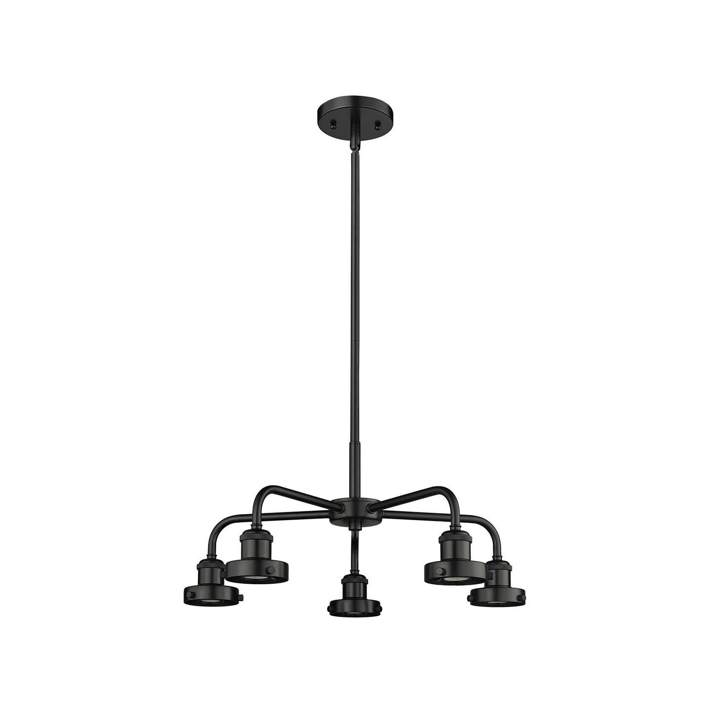 Innovations Ballston Urban 5-Light 21.38in Chandelier | Industrial Matte Black Steel and Cast Brass | Dining Room & Kitchen Island | Model 916-5CR-BK