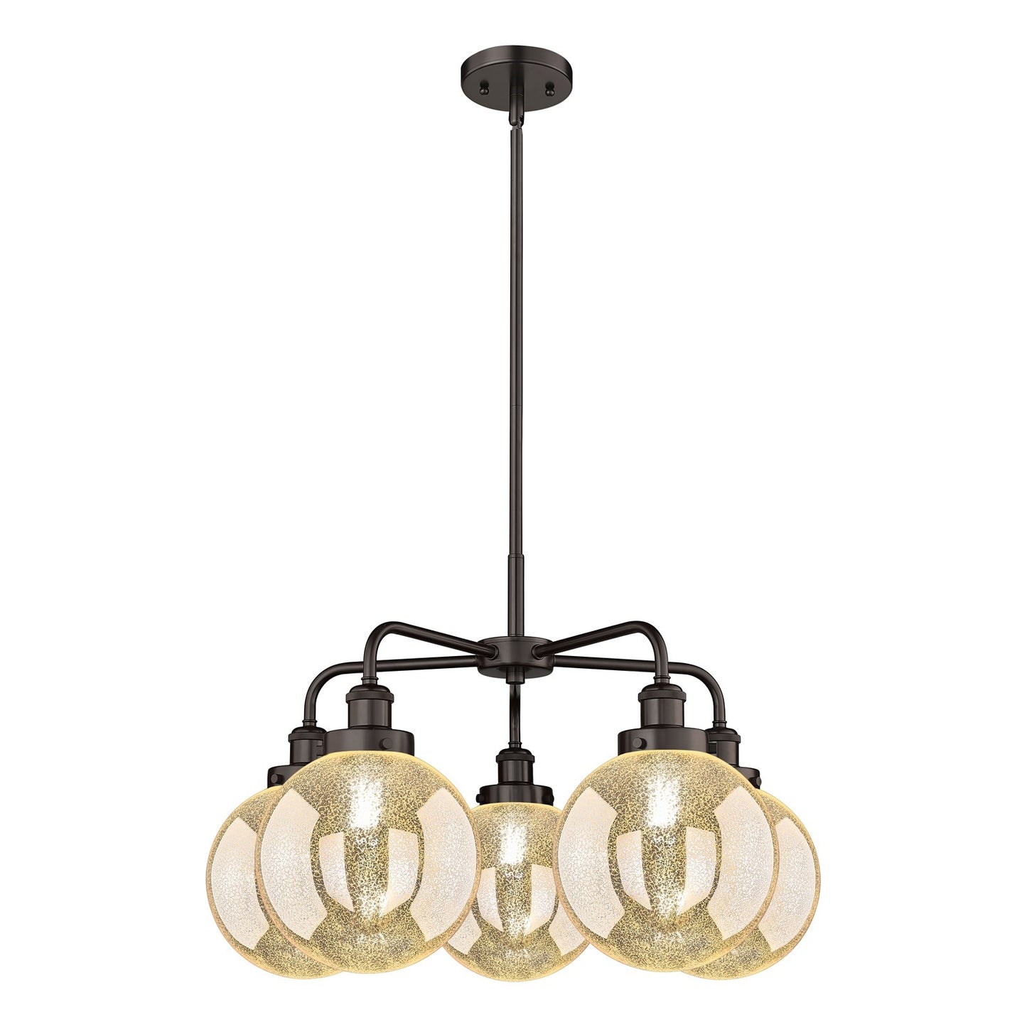 Innovations Beacon 26.5in 5-Light Chandelier | Industrial Oil Rubbed Bronze and Mercury Glass | Dining Room & Kitchen Island | Model 916-5CR-OB-G208-8