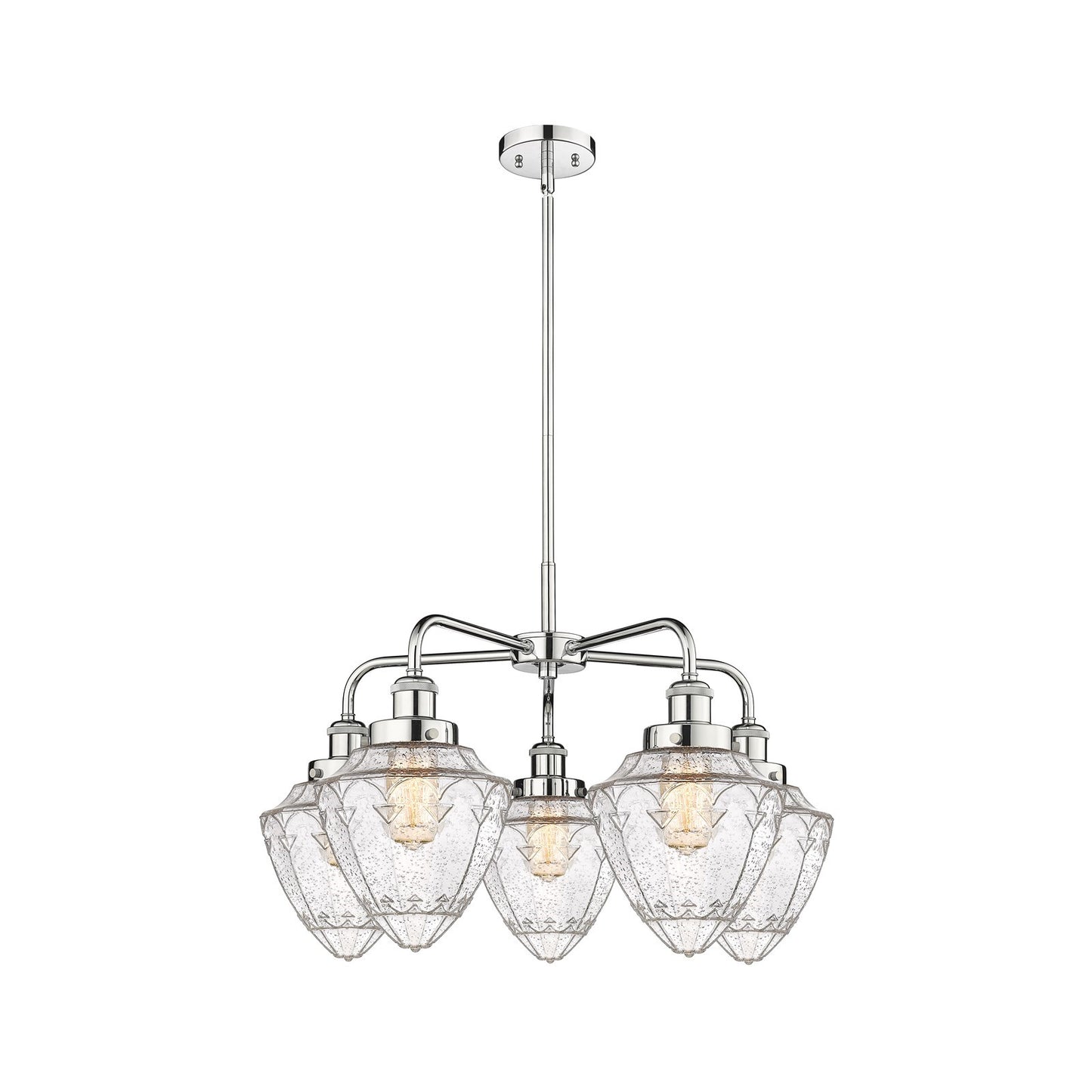Innovations Bullet 25.5in 5-Light Chandelier | Polished Chrome Steel and Seedy Glass | Dining Room & Living Room | Model 916-5CR-PC-G664-7