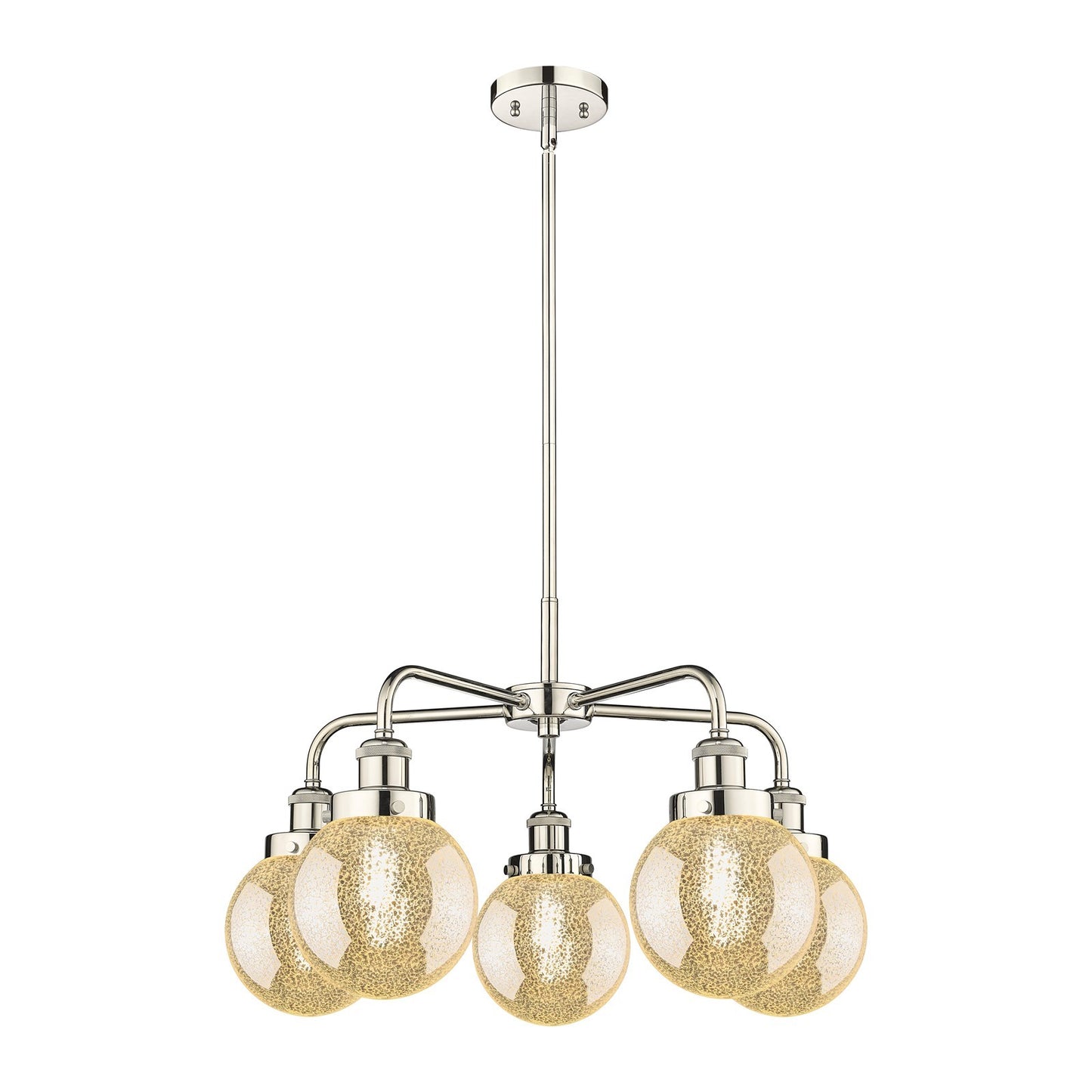 Innovations Beacon 24.5in 5-Light Chandelier | Industrial Transitional Polished Nickel and Mercury Glass | Dining Room & Kitchen | Model 916-5CR-PN-G208-6