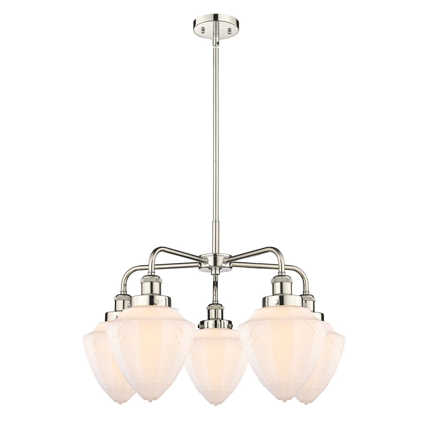 Innovations Bullet 25.5in 5-Light Chandelier | Industrial Transitional Polished Nickel and Matte White Frosted Glass | Dining | Model 916-5CR-PN-G661-7