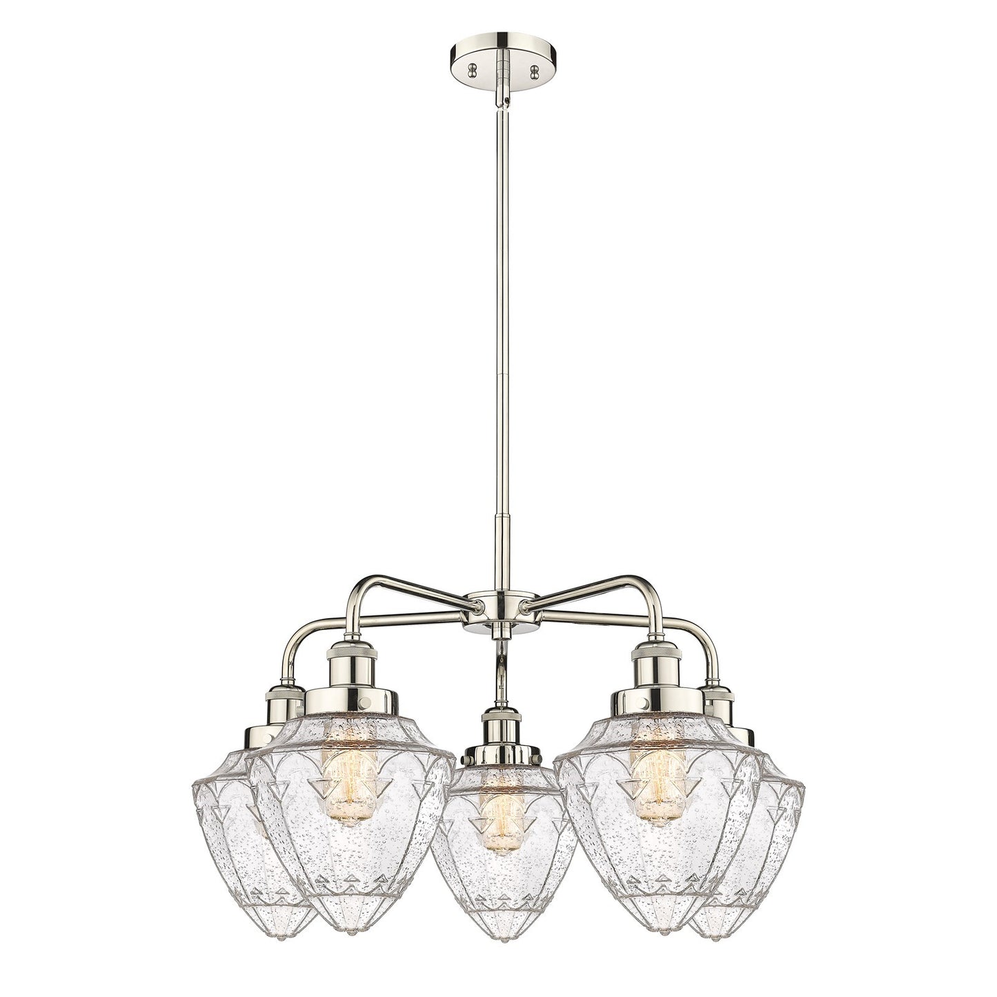 Innovations Bullet 25.5in 5-Light Chandelier | Industrial Polished Nickel Steel and Seedy Glass | Dining Room & Kitchen Island | Model 916-5CR-PN-G664-7