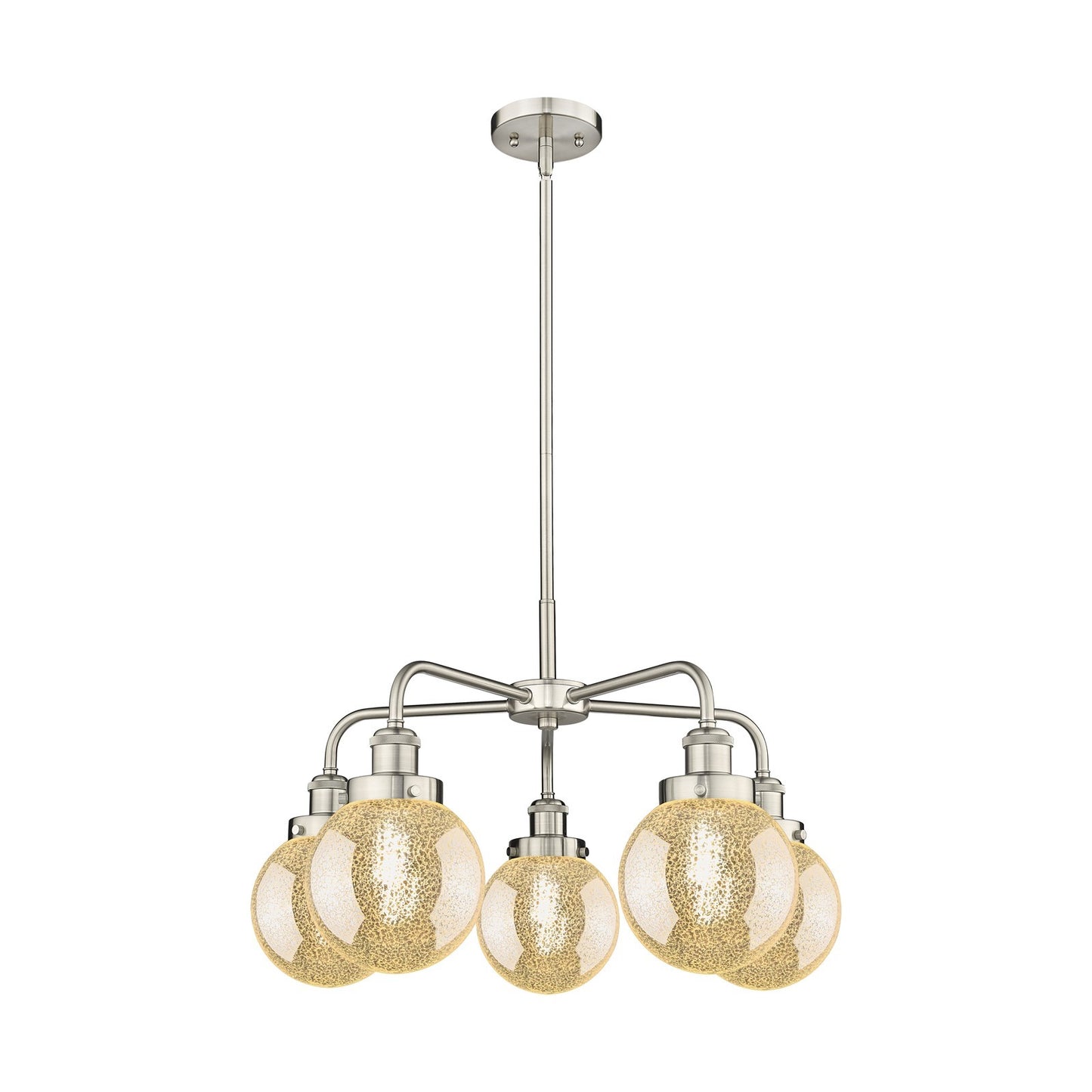 Innovations Beacon 25in 5-Light Chandelier | Industrial Satin Nickel Steel and Mercury Glass | Kitchen Island & Dining Room | Model 916-5CR-SN-G208-6