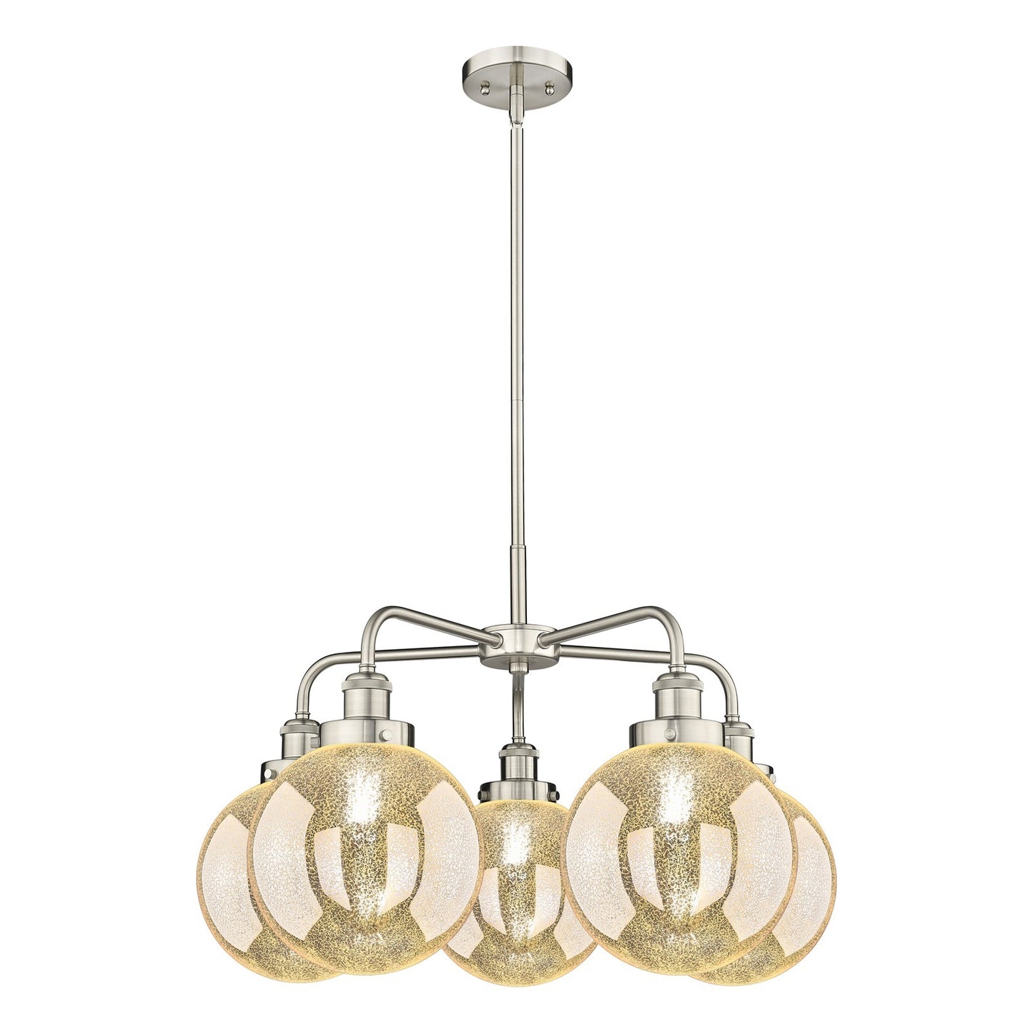 Innovations Beacon 27in 5-Light Chandelier | Industrial Satin Nickel Steel and Mercury Glass | Kitchen Island & Dining Room | Model 916-5CR-SN-G208-8