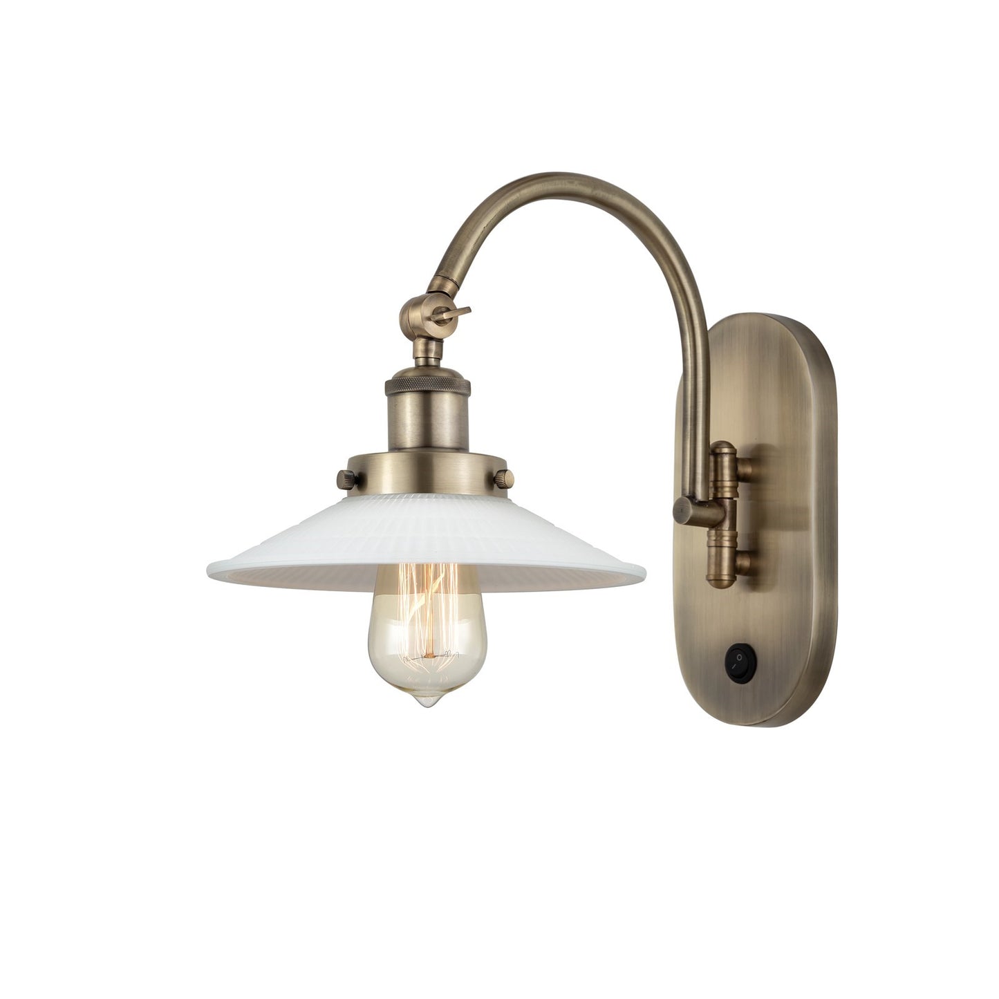 Innovations Halophane 9in 1-Light Swing Arm Lamp | Industrial Antique Brass Steel and Matte White Frosted Glass Shade | Bedroom & | Model 918-1W-AB-G1