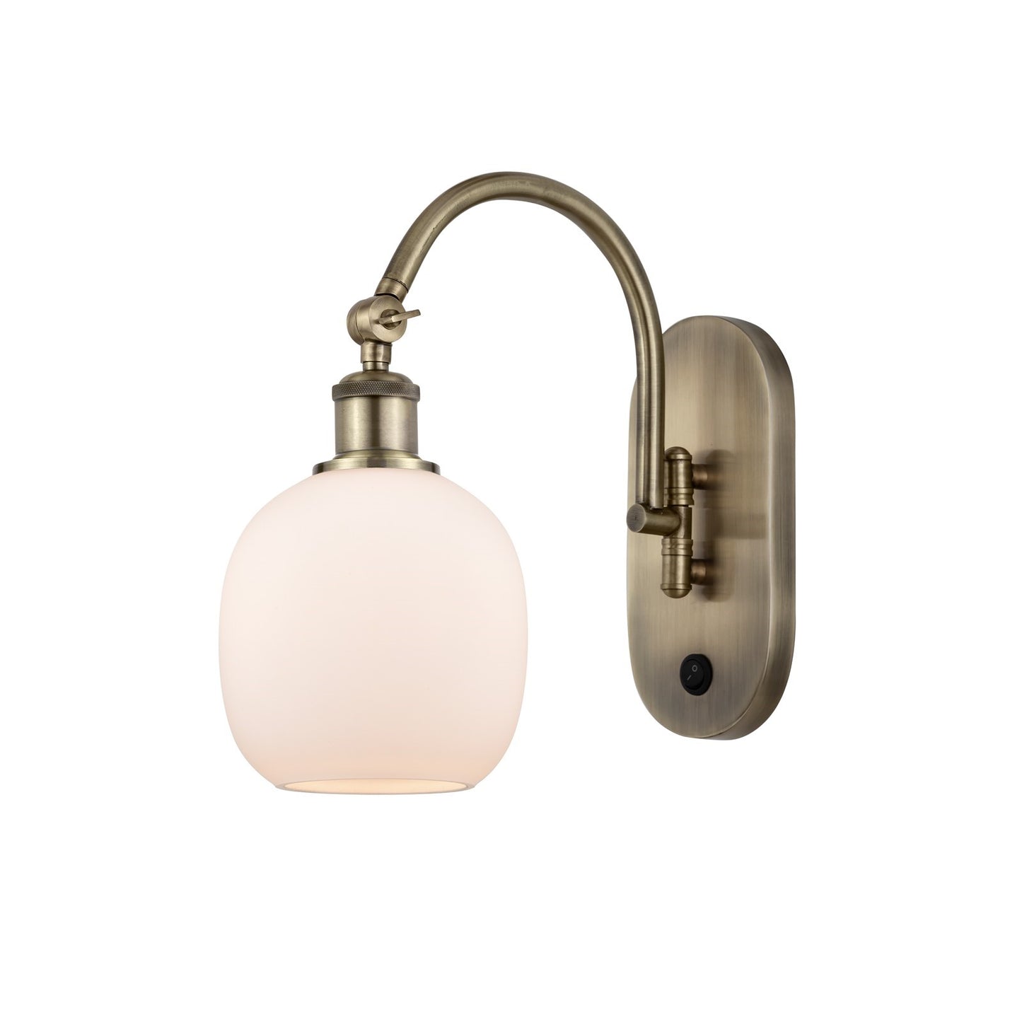 Innovations Belfast 6in 1-Light Wall Sconce | Industrial Antique Brass Steel and Matte White Glass Globe Shade | Hallway & Bathroom | Model 918-1W-AB-G101