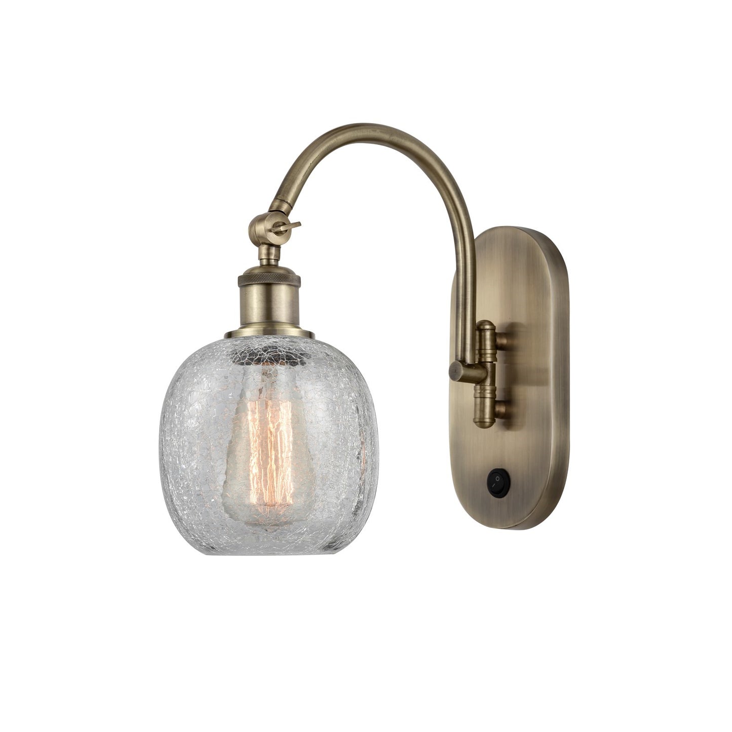 Innovations Belfast 6in 1-Light Wall Sconce | Industrial Antique Brass Steel and Clear Crackle Glass | Hallway & Bathroom Accent | Model 918-1W-AB-G105