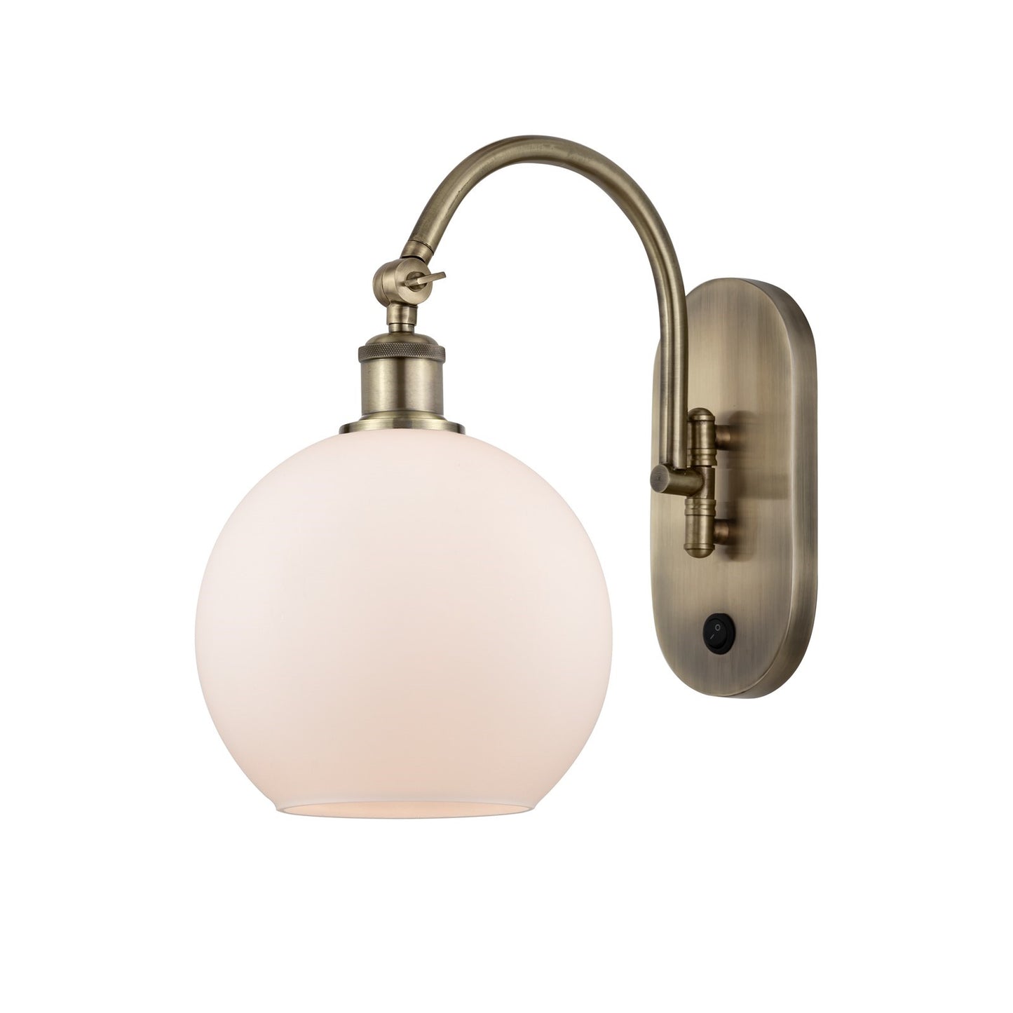 Innovations Athens 8in 1-Light Wall Sconce | Industrial Antique Brass and Matte White Glass | Bedroom & Hallway Accent | 8 x 14 in | Model 918-1W-AB-G121-8