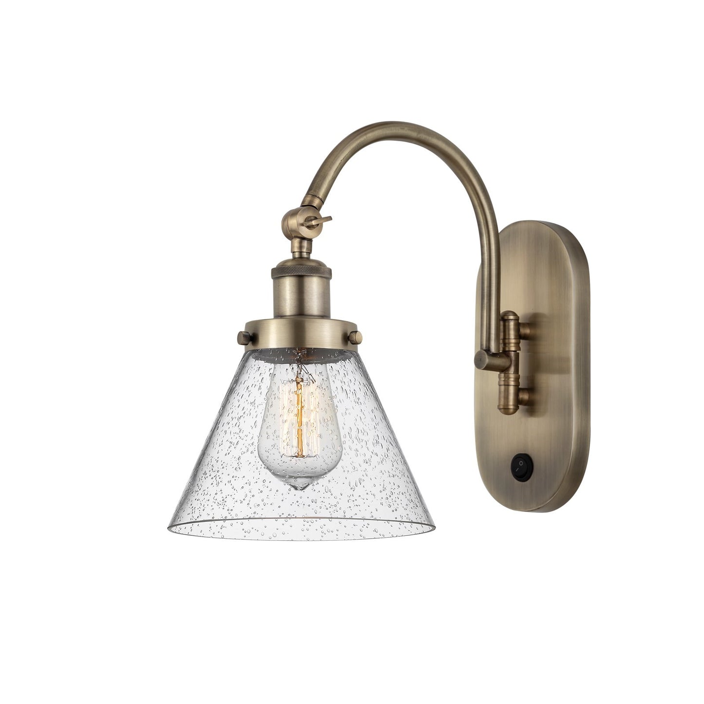Innovations Cone 8in 1-Light Swing Arm Lamp | Industrial Antique Brass Steel and Seedy Glass | Kitchen Island & Reading Nook | Model 918-1W-AB-G44