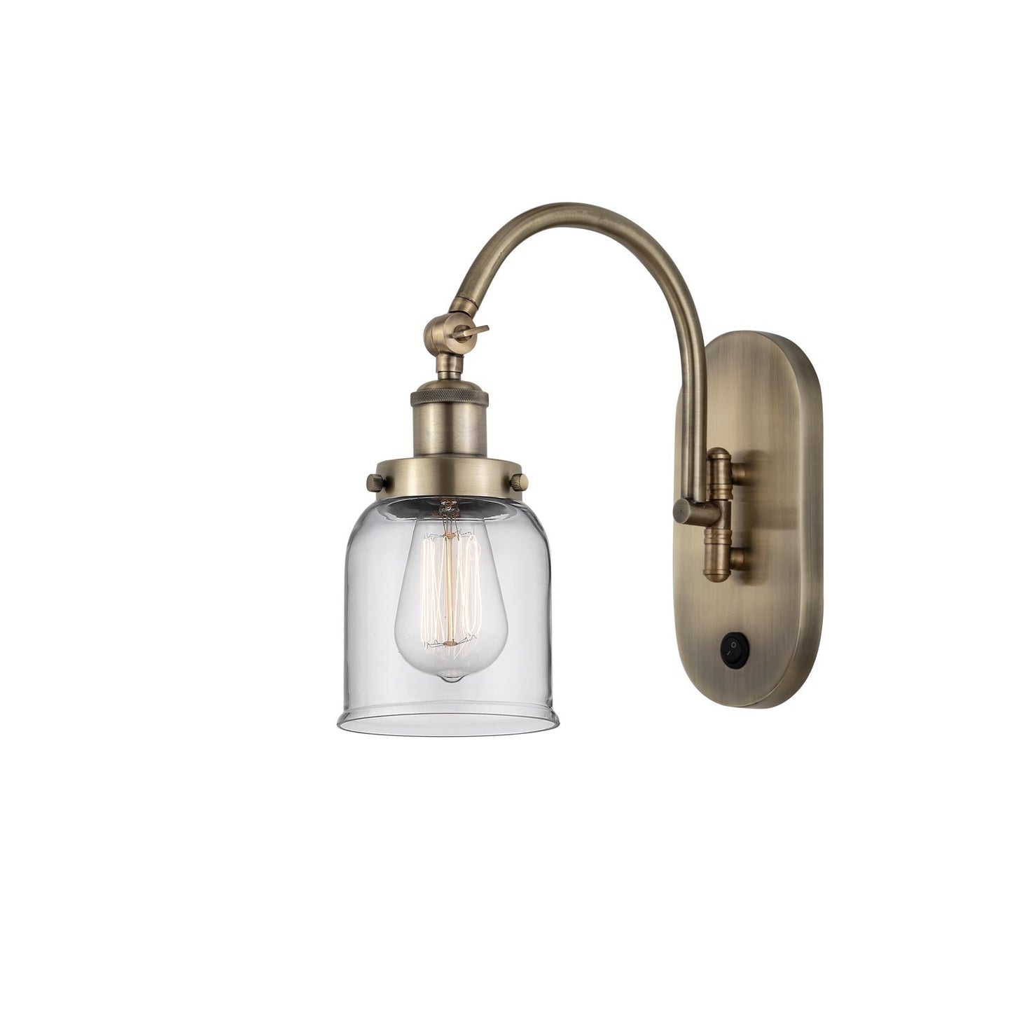 Innovations Bell 5in 1-Light Swing Arm Lamp | Industrial Antique Brass Steel and Clear Glass | Bedroom & Living Room Reading | Model 918-1W-AB-G52-LED