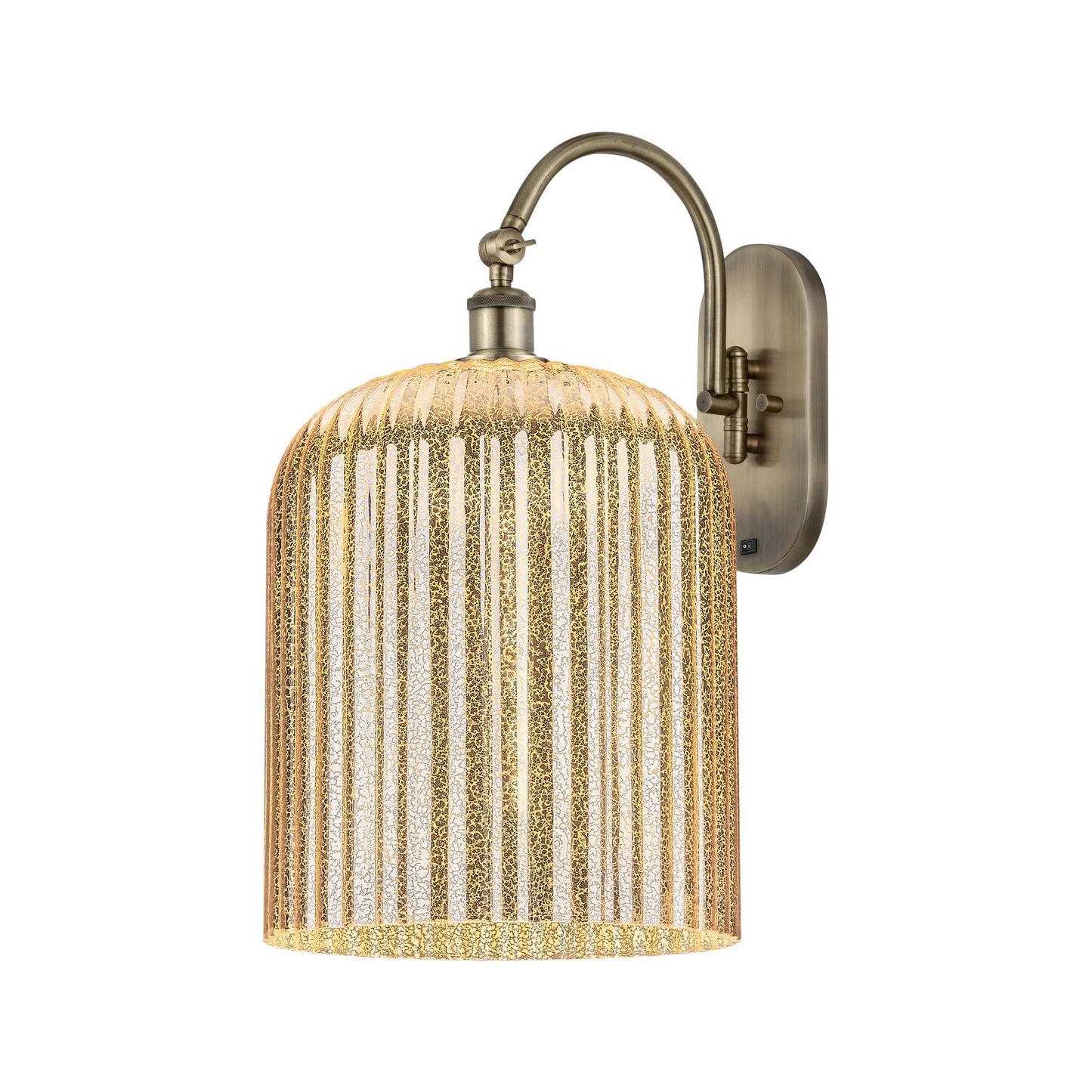 Innovations Bridal Veil 12in 1-Light Wall Sconce | Industrial Antique Brass and Mercury Ribbed Glass | Hallway & Bathroom | Model 918-1W-AB-G559-12ME
