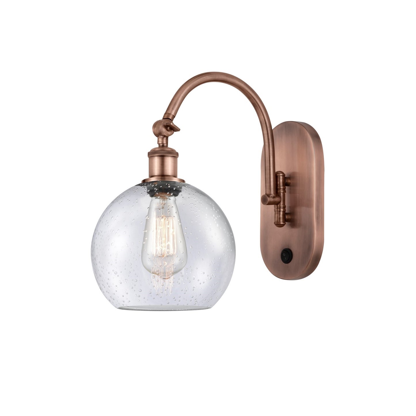 Innovations Athens 8in 1-Light Wall Sconce | Industrial Antique Copper Steel and Seedy Glass | Hallway & Bathroom Accent | Model 918-1W-AC-G124-8