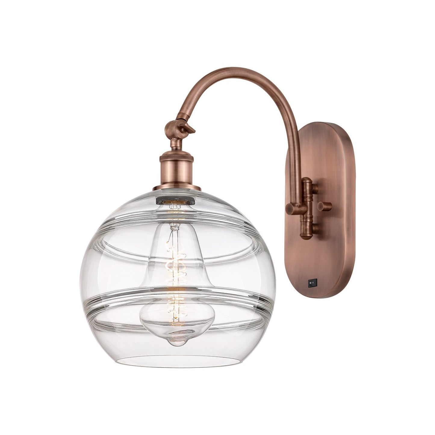 Innovations Rochester 10in 1-Light Wall Sconce | Industrial Antique Copper Steel and Clear Glass | Hallway & Bathroom Accent | Model 918-1W-AC-G556-10CL