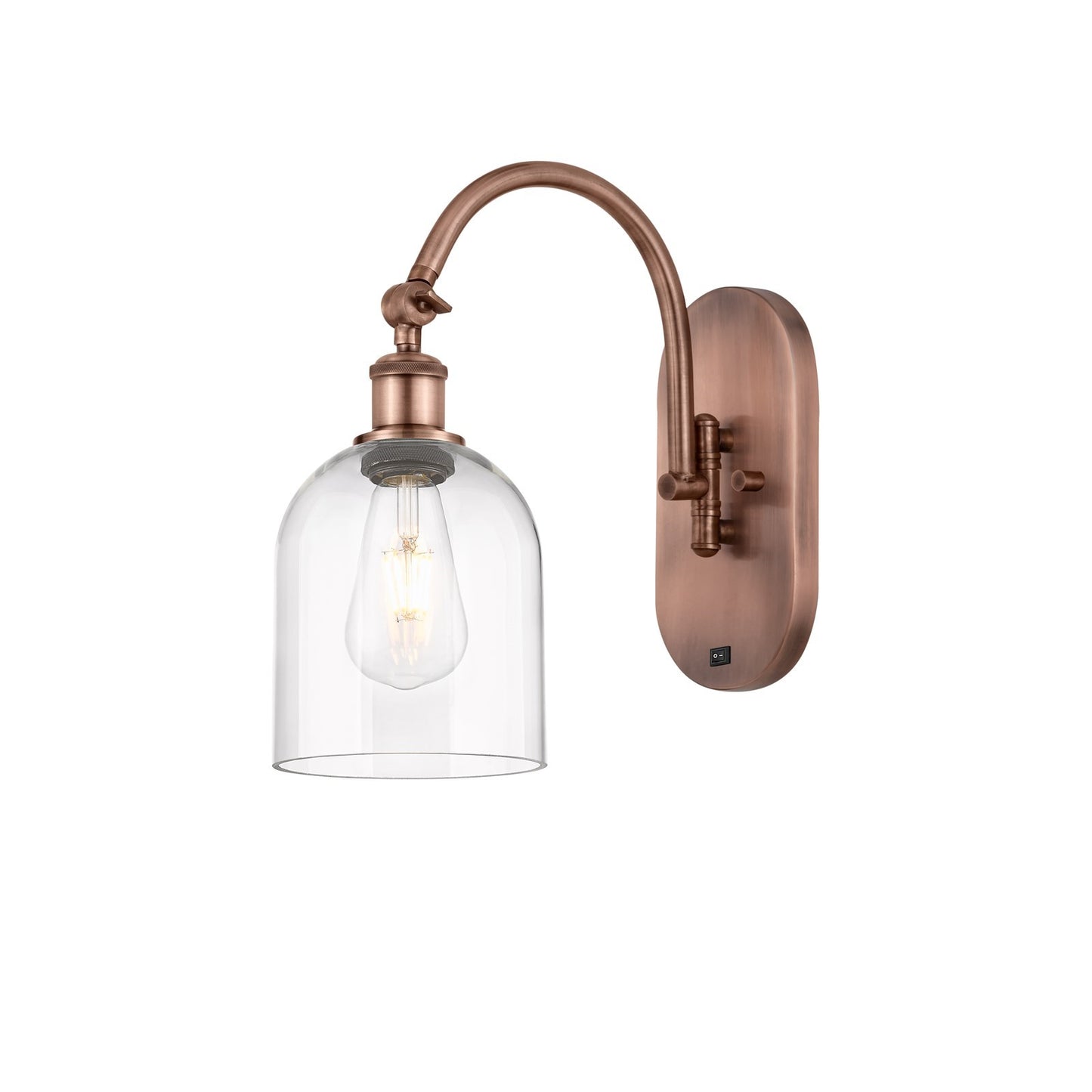 Innovations Bella 5.5in 1-Light Wall Sconce | Industrial Antique Copper Steel and Clear Glass | Bedroom & Hallway Accent | Model 918-1W-AC-G558-6CL