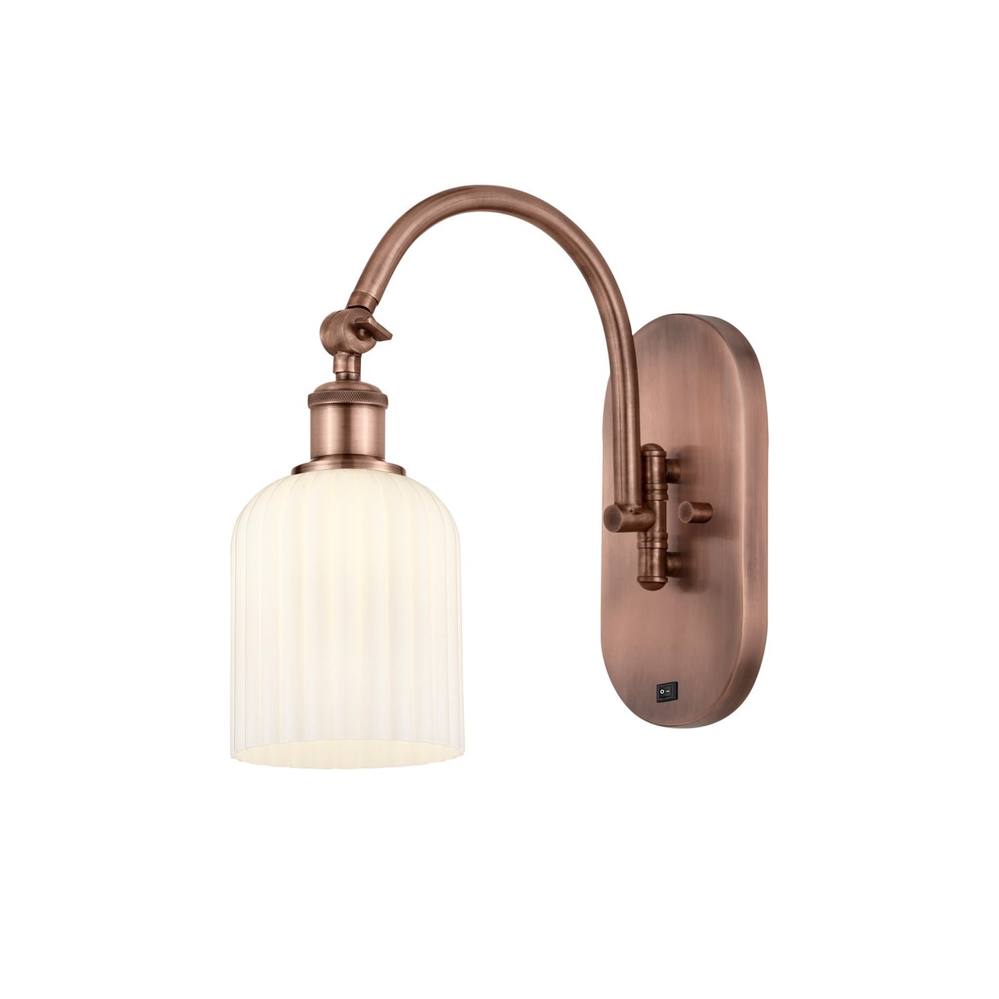 Innovations Bridal Veil 5in 1-Light Wall Sconce | Industrial Antique Copper Steel and Gloss White Ribbed Glass | Bathroom & | Model 918-1W-AC-G559-5GWH