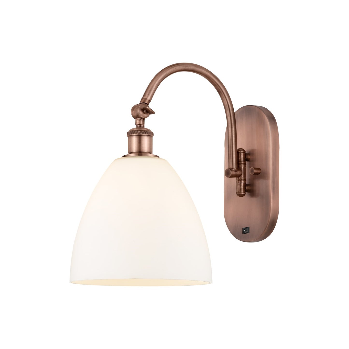 Innovations Bristol 9in 1-Light Wall Sconce | Industrial Antique Copper Steel and Matte White Glass | Hallway & Bedroom Accent | Model 918-1W-AC-GBD-91