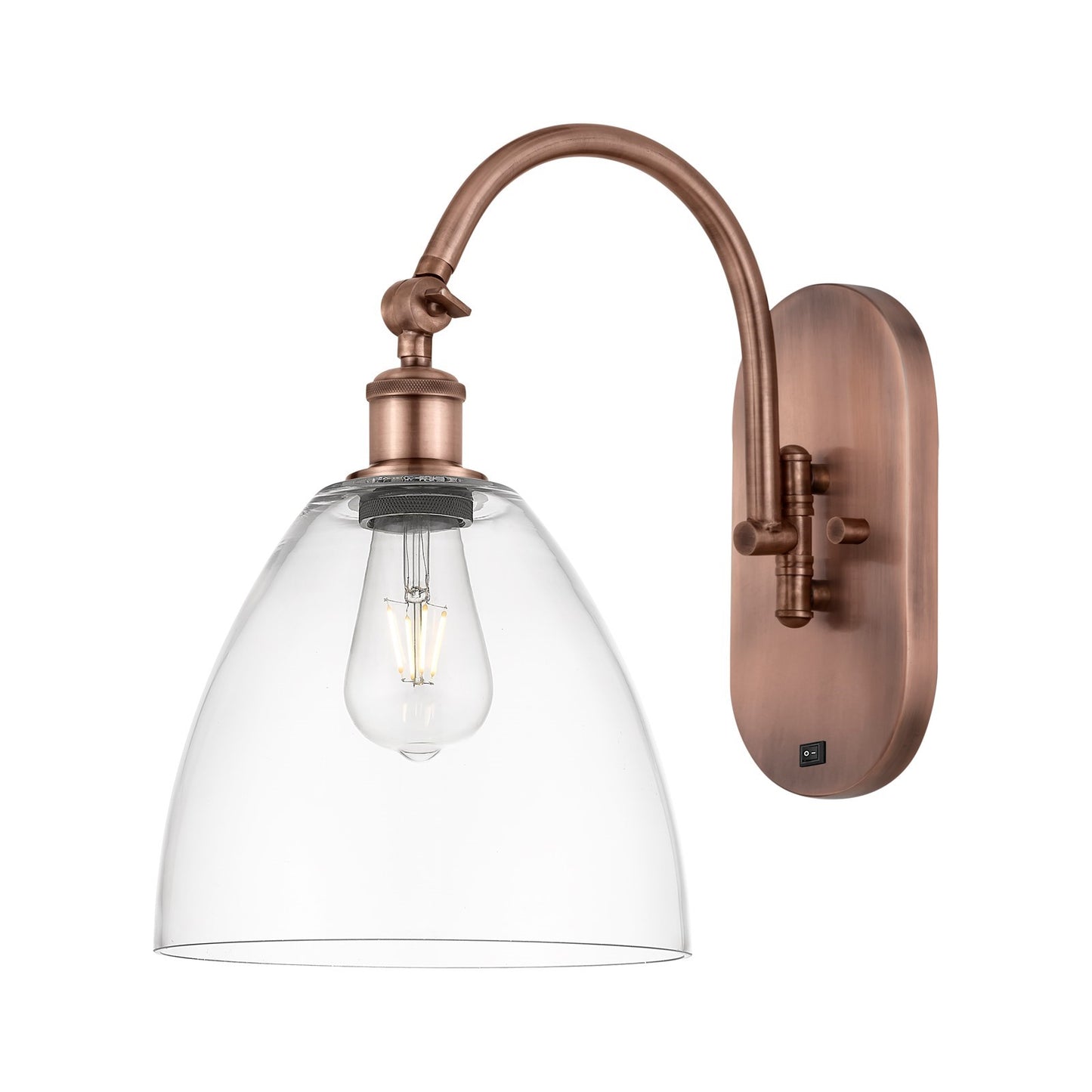 Innovations Bristol 9in 1-Light Wall Sconce | Industrial Antique Copper Steel and Clear Glass | Hallway & Bedroom Accent | Model 918-1W-AC-GBD-92