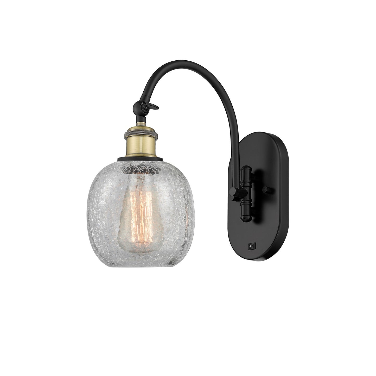 Innovations Belfast 6in 1-Light Wall Sconce | Industrial Black Antique Brass and Clear Crackle Glass | Bedroom & Hallway Accent | Model 918-1W-BAB-G105