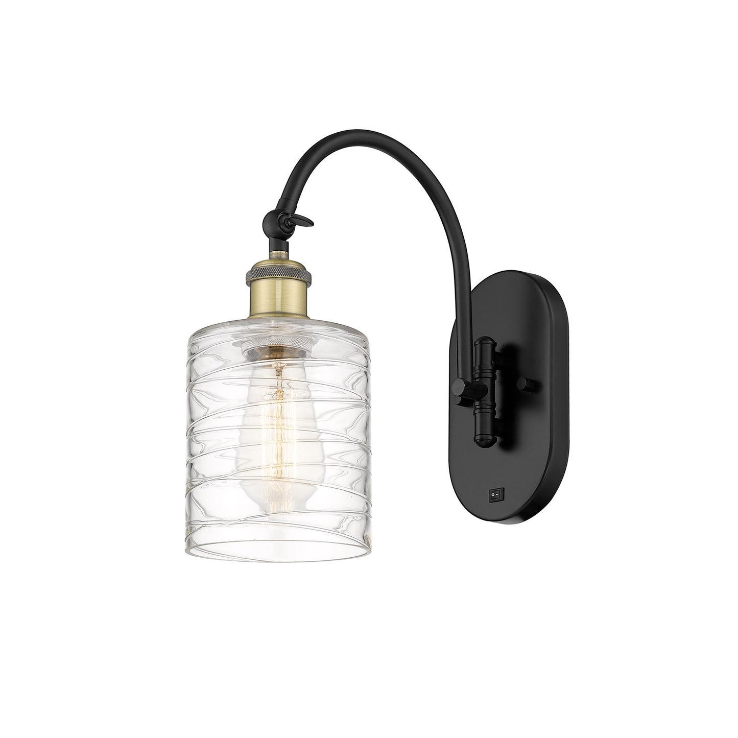 Innovations Cobbleskill 5in 1-Light Wall Sconce | Industrial Black Antique Brass and Deco Swirl Glass | Bedroom & Hallway Accent | Model 918-1W-BAB-G1113