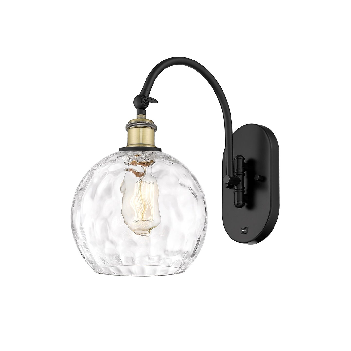 Innovations Athens Water Glass 8in 1-Light Wall Sconce | Industrial Black Antique Brass and Clear Glass | Bedroom & Hallway | Model 918-1W-BAB-G1215-8