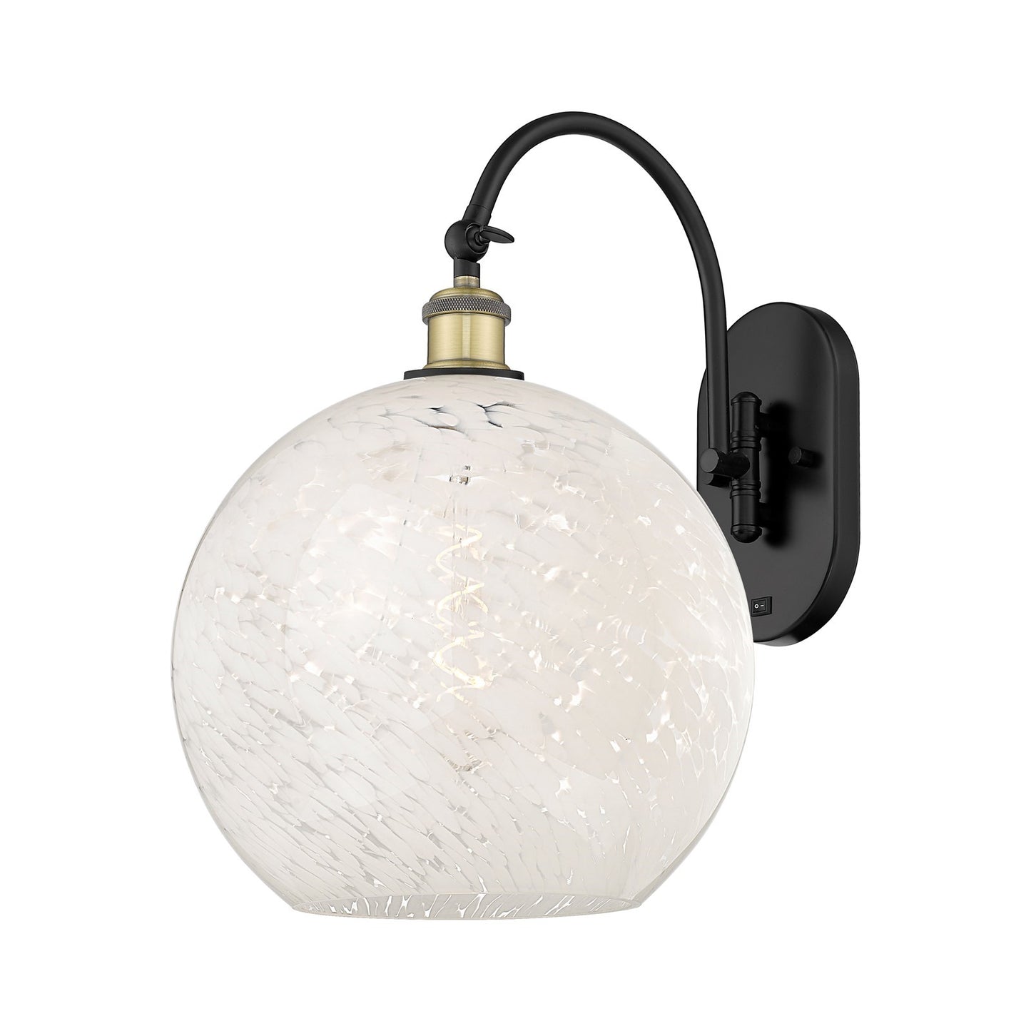 Innovations White Mouchette 12in 1-Light Wall Sconce | Industrial Black Antique Brass and White Mouchette Glass | Bedroom & | Model 918-1W-BAB-G1216-12WM