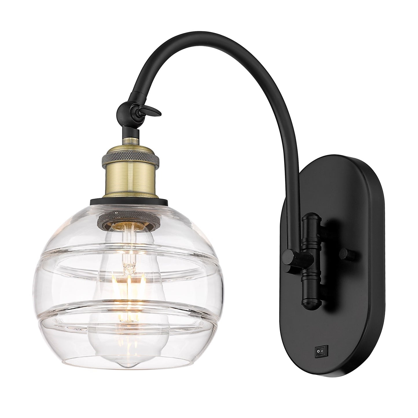 Innovations Rochester 6in 1-Light Wall Sconce | Industrial Black Antique Brass and Clear Glass | Hallway & Bathroom Accent | Model 918-1W-BAB-G556-6CL
