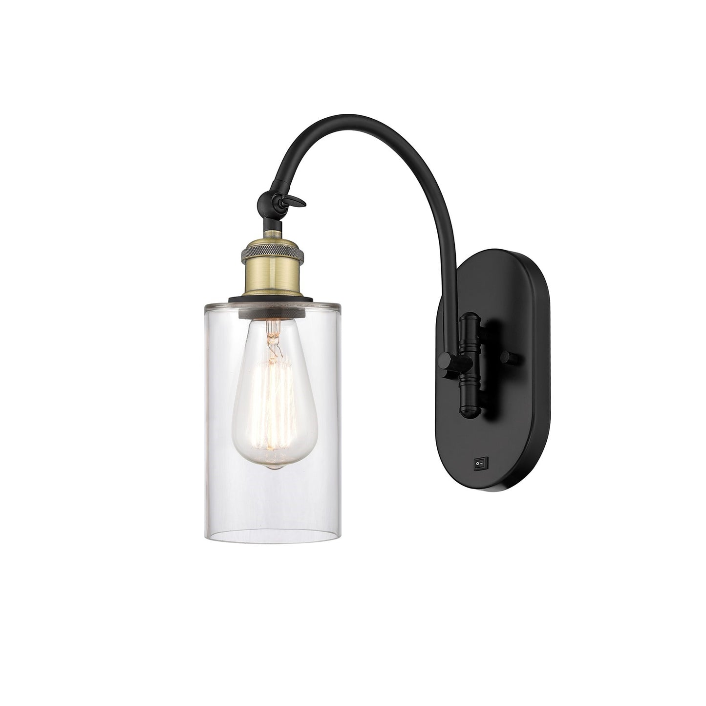 Innovations Clymer 4in 1-Light Wall Sconce | Industrial Modern Black Antique Brass and Clear Glass | Bedroom & Hallway Accent | Model 918-1W-BAB-G802
