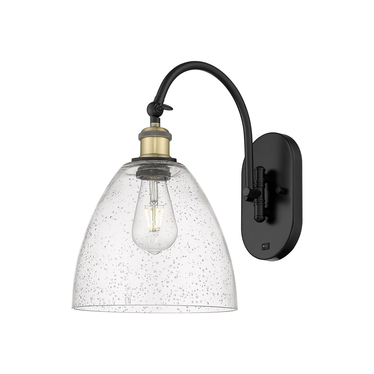 Innovations Bristol 9in 1-Light Wall Sconce | Industrial Black Antique Brass and Seedy Glass | Bedroom & Hallway Accent Light | Model 918-1W-BAB-GBD-94
