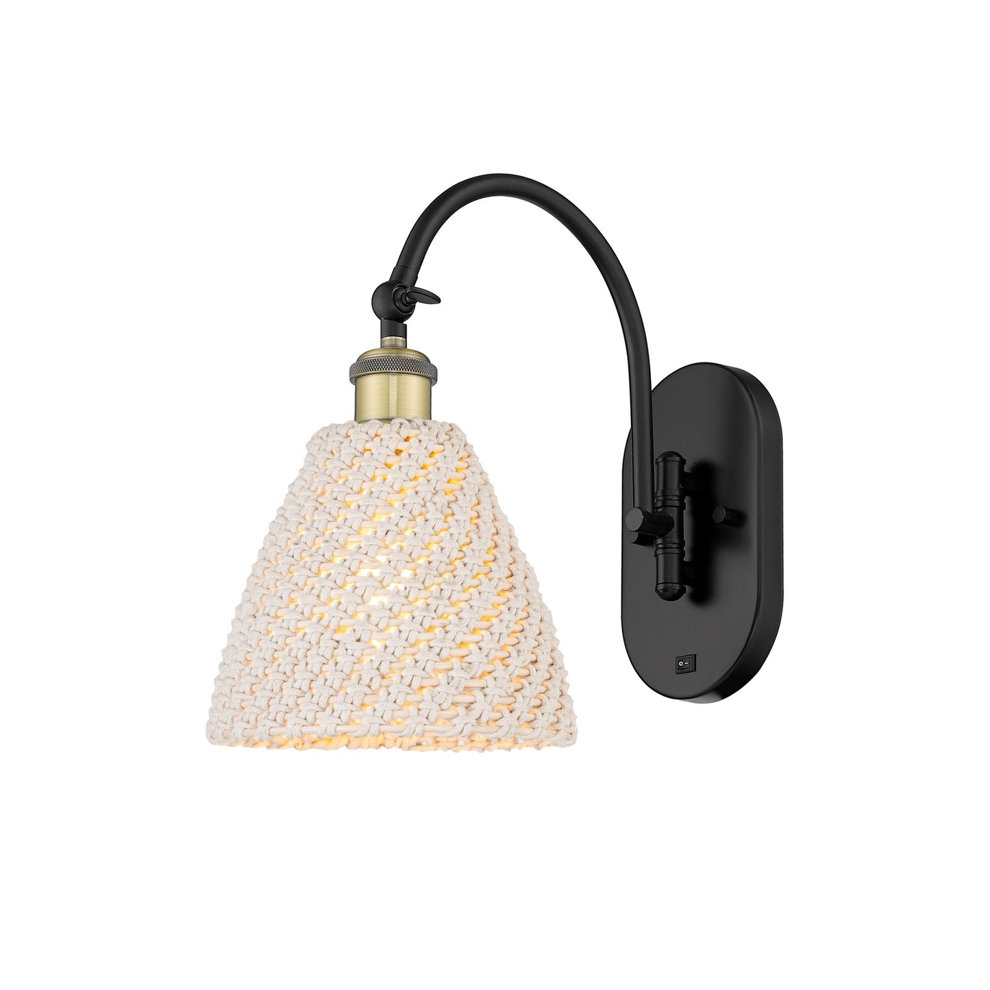 Innovations Bristol Natural 7.5in 1-Light Wall Sconce | Industrial Black Antique Brass and Natural Fiber Shade | Hallway & | Model 918-1W-BAB-NBD-75-NAT
