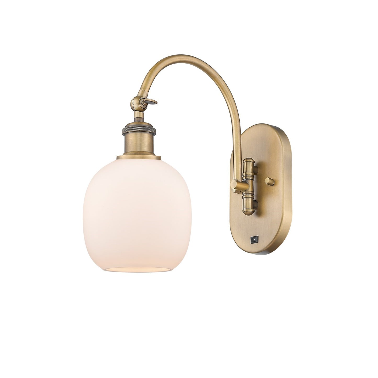 Innovations Belfast 6in 1-Light Wall Sconce | Industrial Brushed Brass Steel and Matte White Glass | Bedroom & Hallway Accent | Model 918-1W-BB-G101