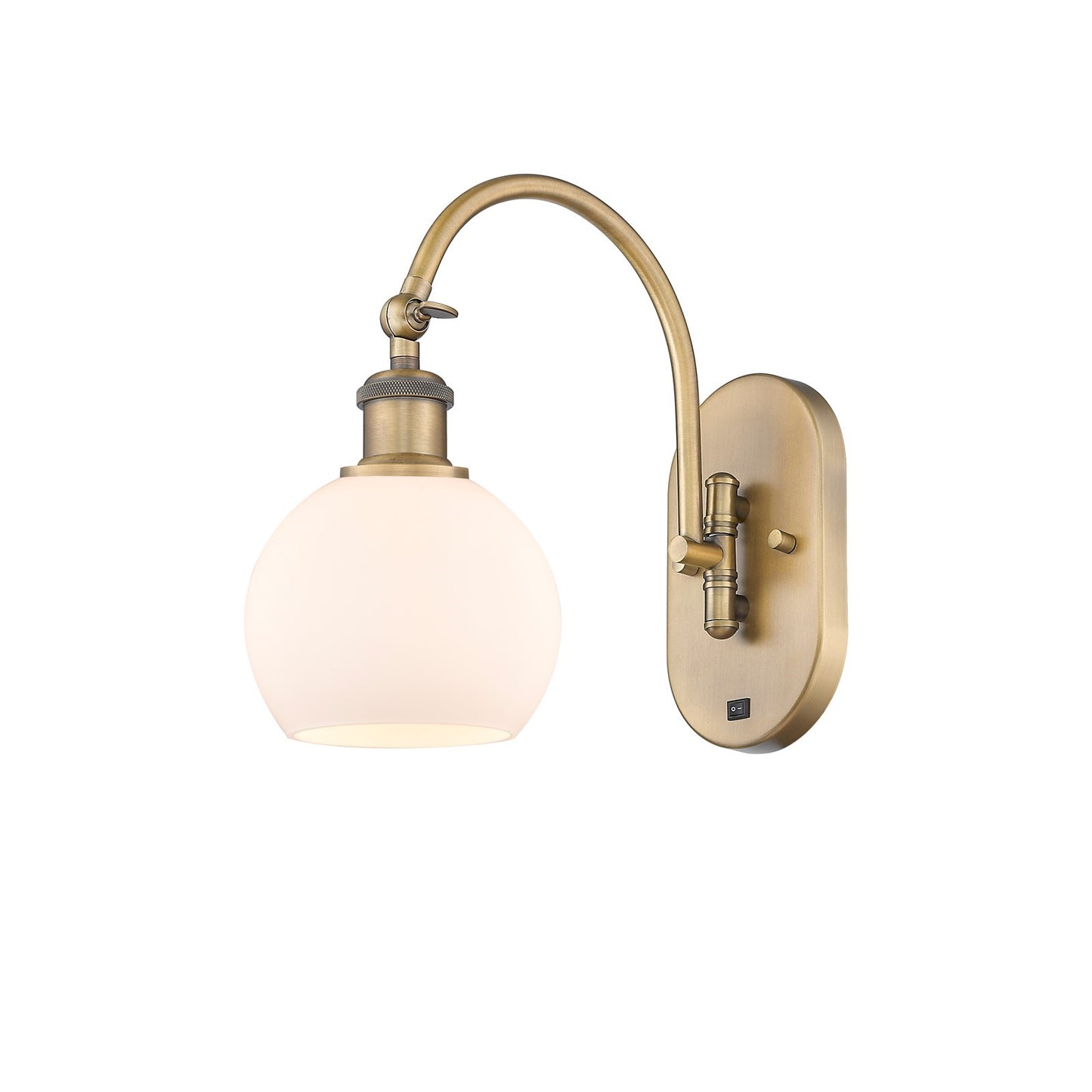 Innovations Athens 6in 1-Light Wall Sconce | Industrial Brushed Brass and Matte White Glass | Bedroom & Hallway Accent | Model 918-1W-BB-G121-6