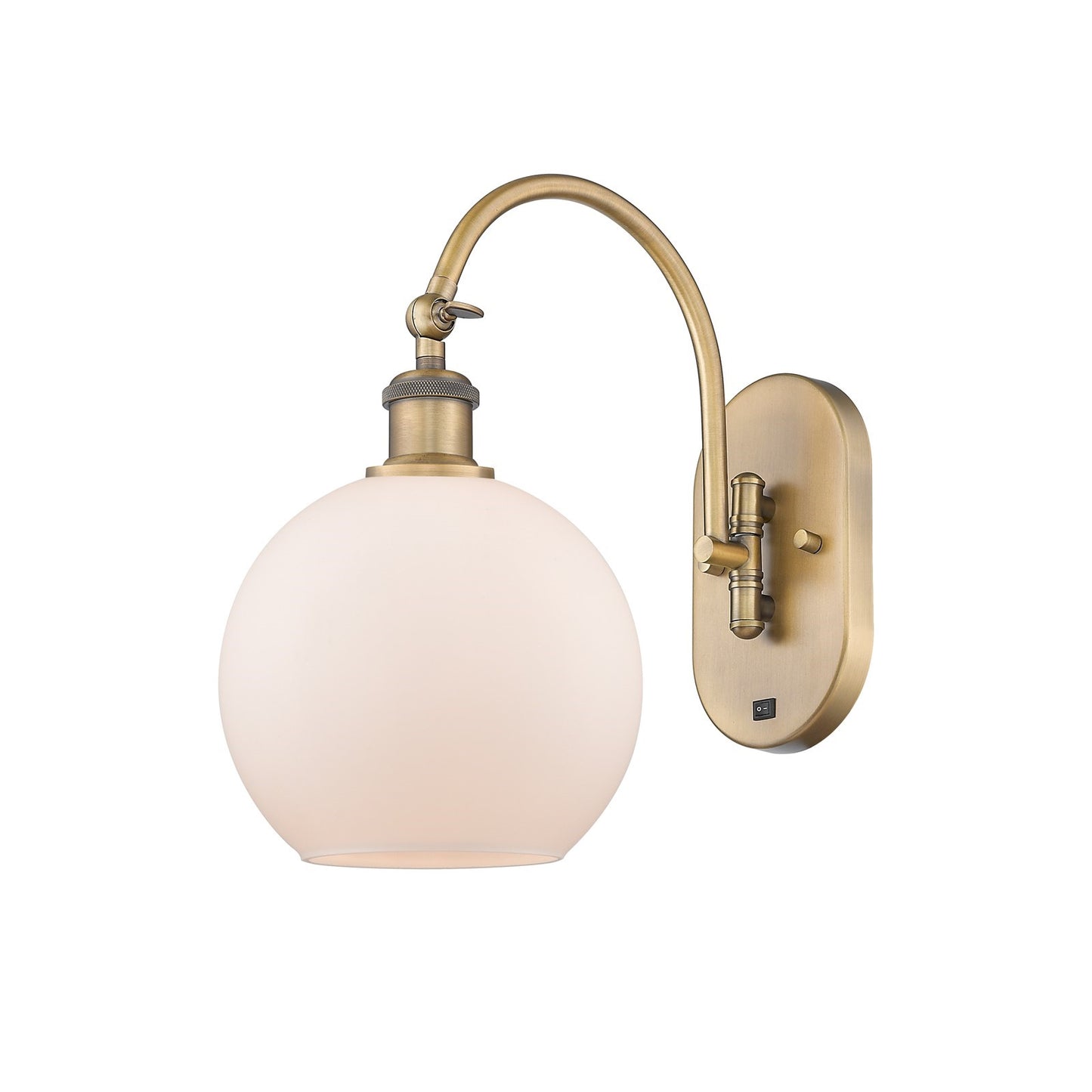 Innovations Athens 8in 1-Light Wall Sconce | Industrial Brushed Brass and Matte White Glass | Bedroom & Hallway Accent | 8 x 14 in | Model 918-1W-BB-G121-8