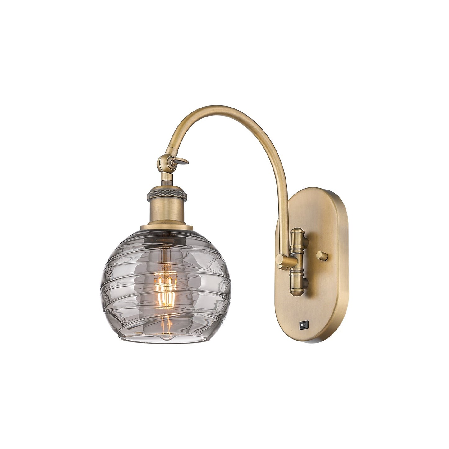 Innovations Athens Deco Swirl 6in 1-Light Wall Sconce | Industrial Brushed Brass and Light Smoke Glass | Bathroom & Hallway | Model 918-1W-BB-G1213-6SM