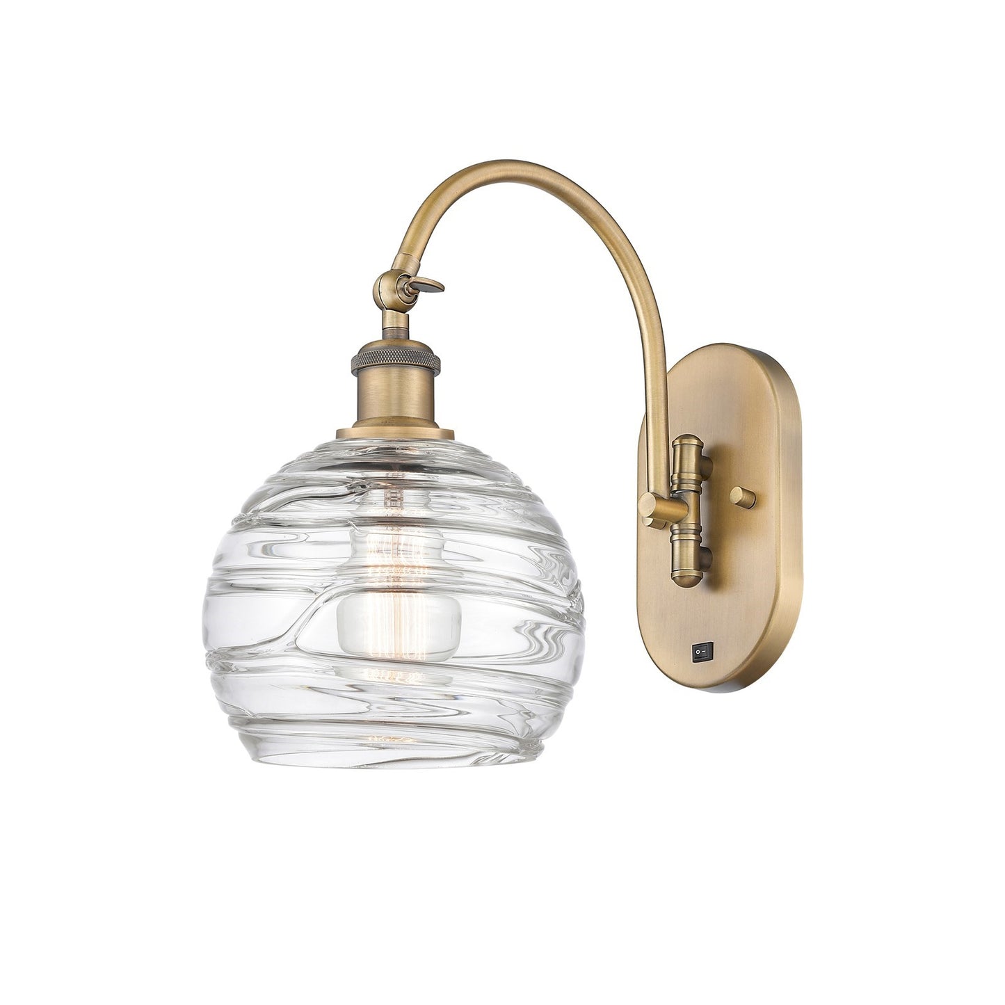 Innovations Athens Deco Swirl 8in 1-Light Wall Sconce | Industrial Brushed Brass and Clear Glass | Bathroom & Hallway Accent | Model 918-1W-BB-G1213-8CL